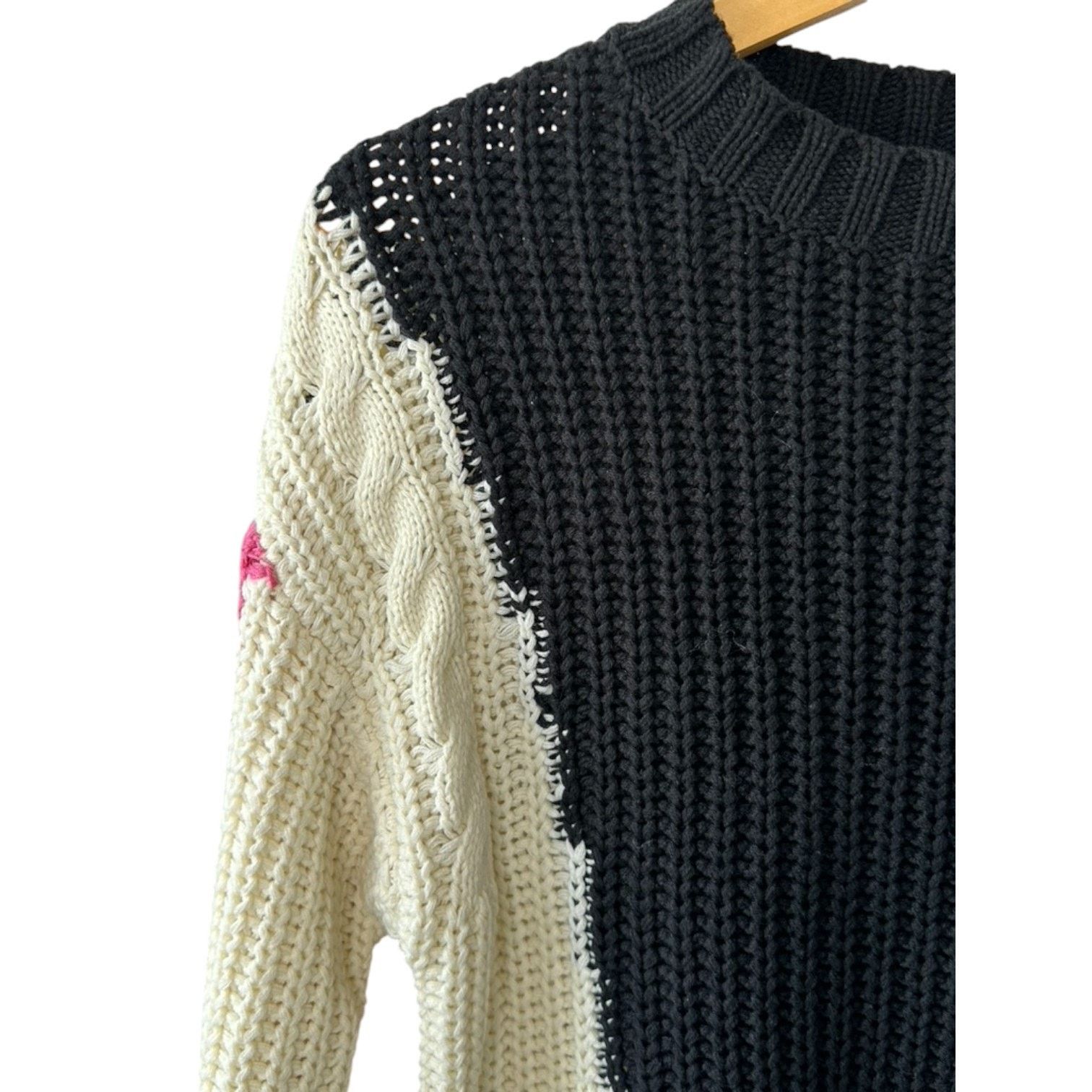 Central Park West Central Park West Black Ivory Pink Medium Knit Sweater Size S / US 4 / IT 40 - 4 Thumbnail