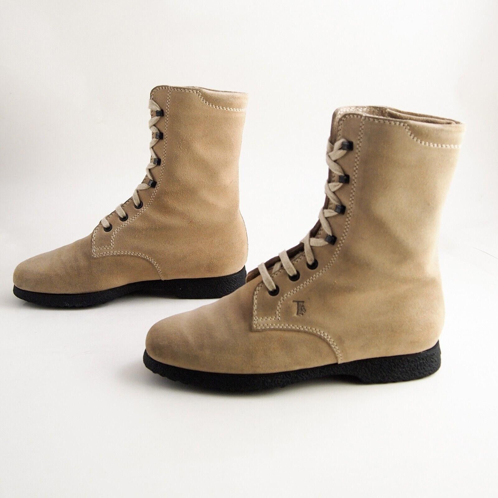 Tod's TODs Combat Boots Beige Suede Womens US 7 EU 37 $620 Size US 7 / IT 37 - 2 Thumbnail