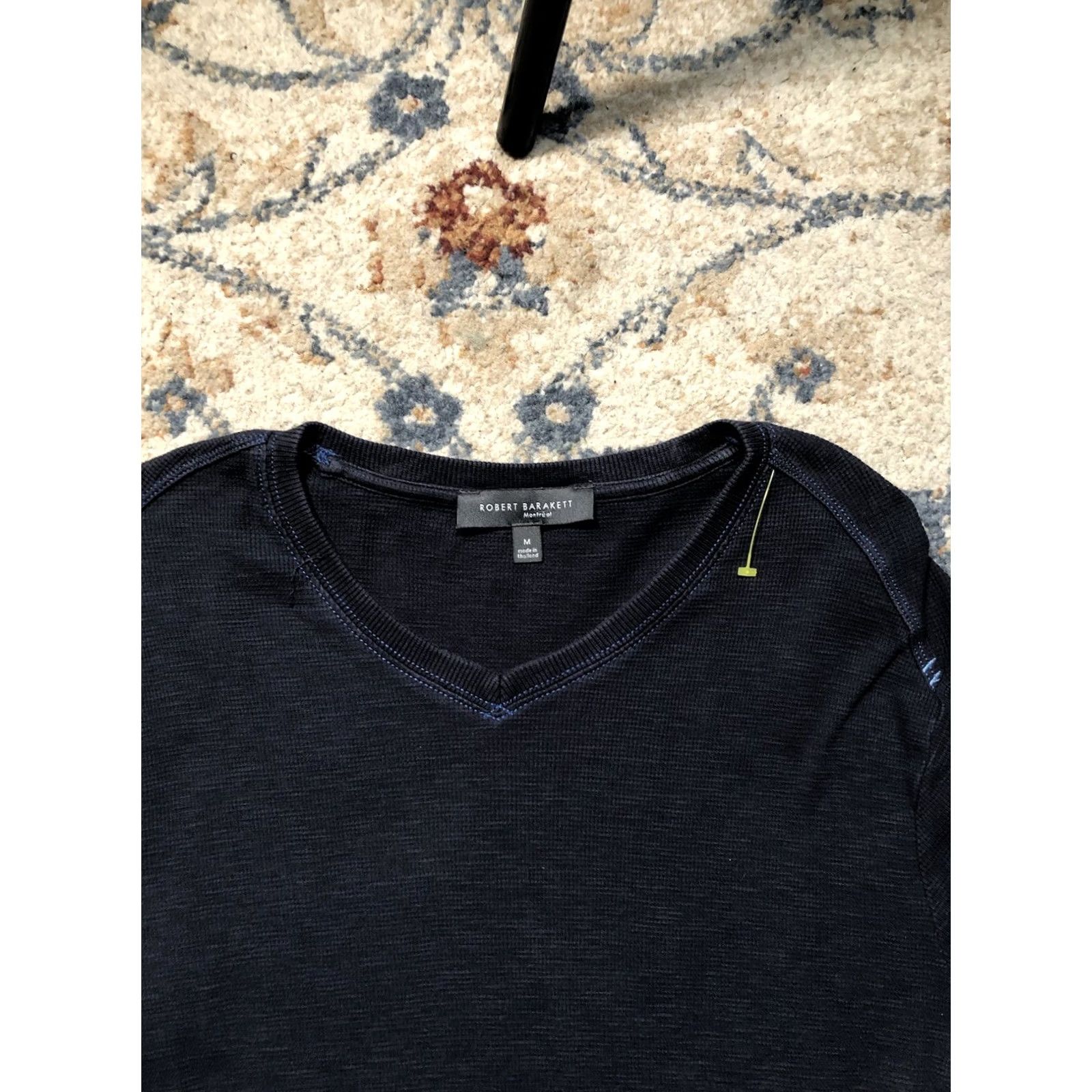 Vintage Robert Barakett T Shirt Mens Medium Blue Long Sleeve V Neck Waffle Knit Stretch Size US M / EU 48-50 / 2 - 2 Thumbnail