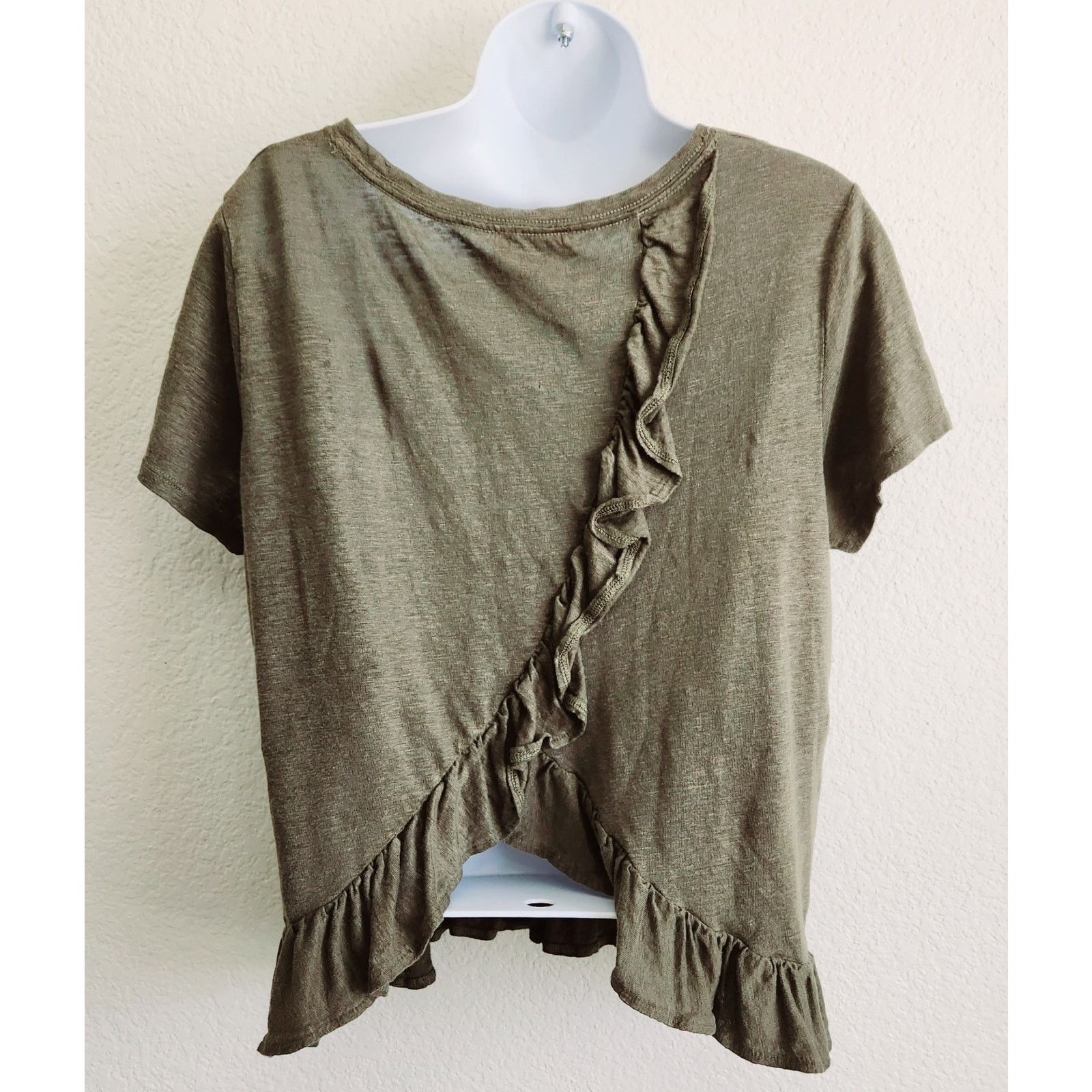 Other J. Crew Green Heathered Ruffled Hem Top Medium Short Sleeves Size M / US 6-8 / IT 42-44 - 3 Thumbnail