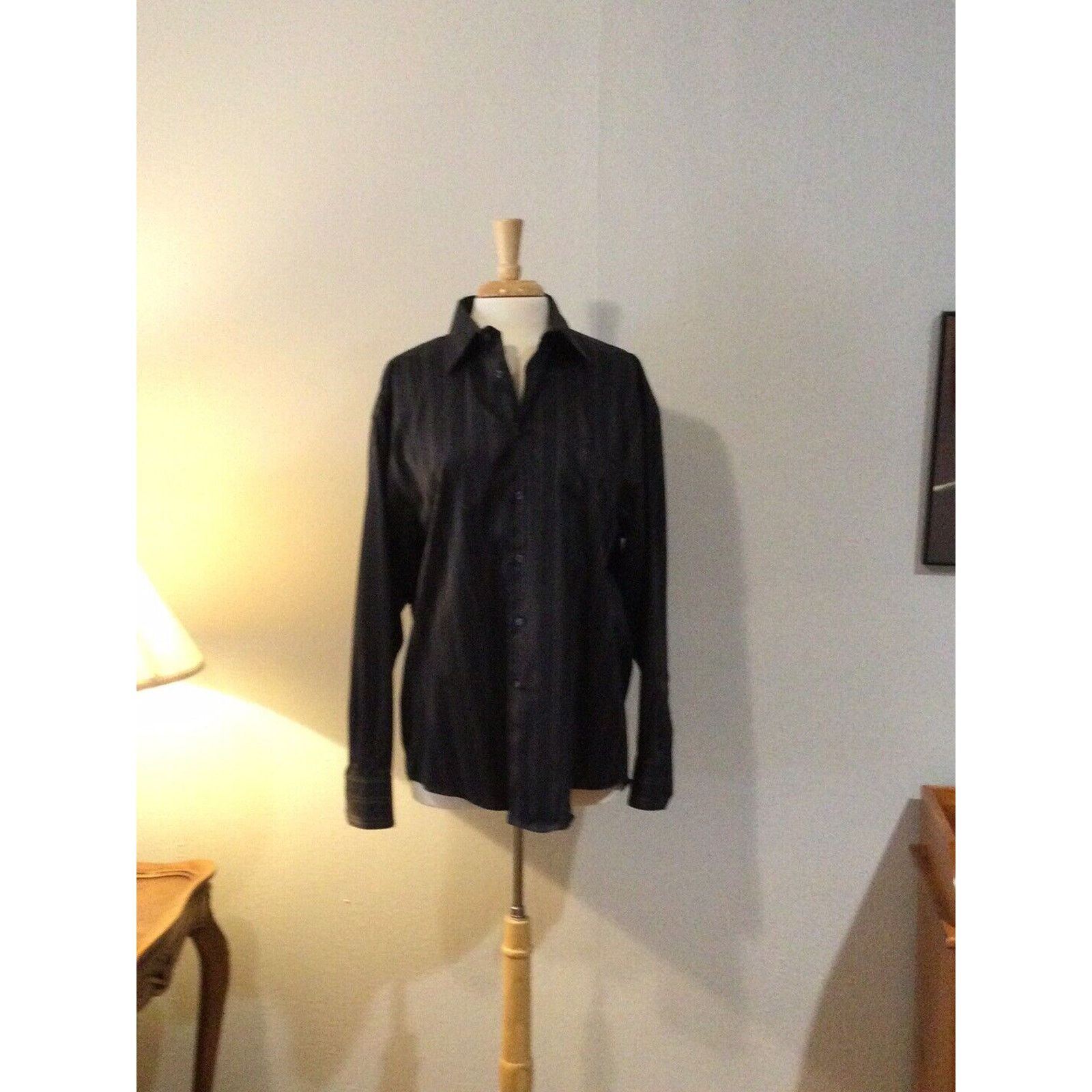 Pronto Uomo Pronto-Uomo Non Iron Black L/S Button Down Dress Shirt Sz L Size US L / EU 52-54 / 3 - 4 Thumbnail