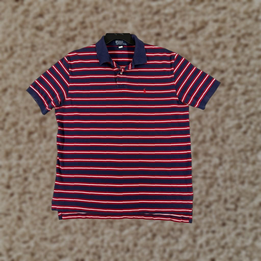 Ralph Lauren VINTAGE Ralph Lauren Polo Shirt Mens Large Red Blue Stripe 100% Cotton Knit Shirt Polo Closed-Ended? Size US L / EU 52-54 / 3 - 1 Thumbnail