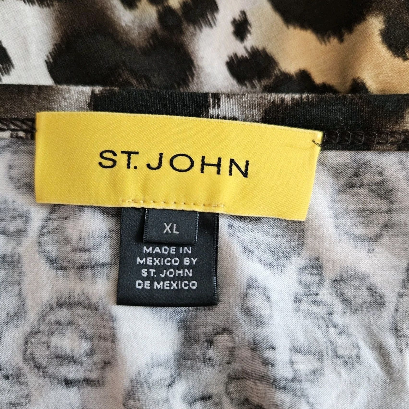 St. John St John Womens Blouse Top XL Animal Print Embellished Rayon Blend Brown Black Scoop Neck Shirt Womens Size XL / US 12-14 / IT 48-50 - 5 Thumbnail