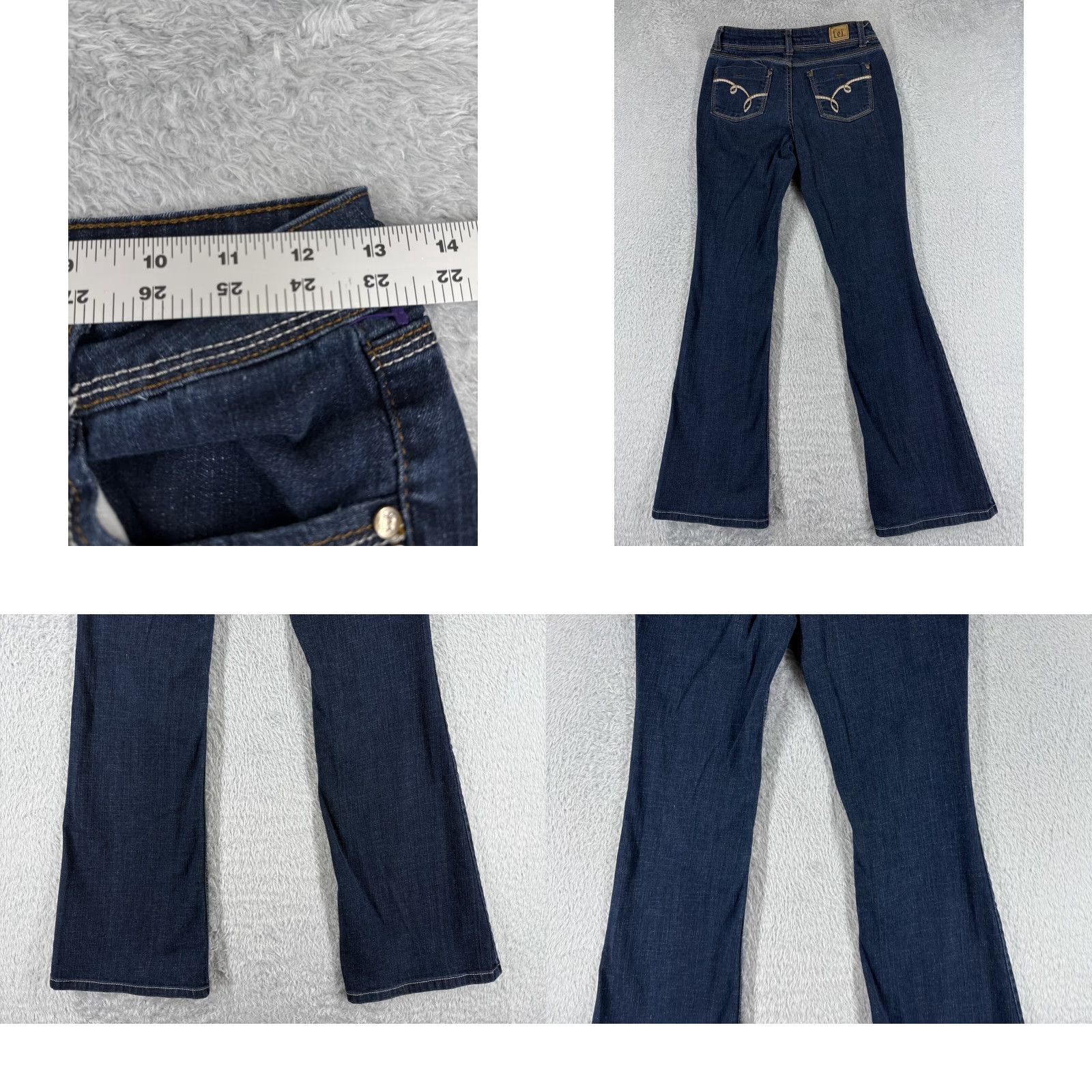 Vintage LEI Jeans Juniors 5 Blue Denim Sophia Hiphugger Flare Mid Rise Dark 25x30 Size 27" / US 4 / IT 40 - 9 Thumbnail