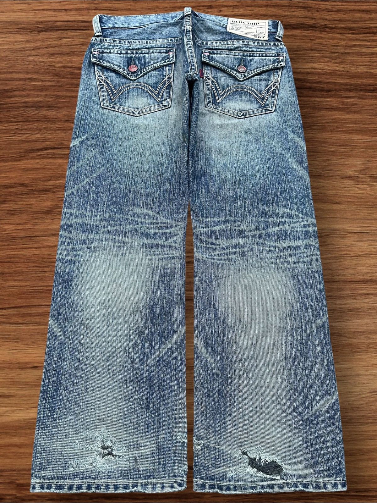 Edwin Vintage Japanese Brand Blue Way Distressed Wide Leg Jeans Size US 34 / EU 50 - 2 Thumbnail
