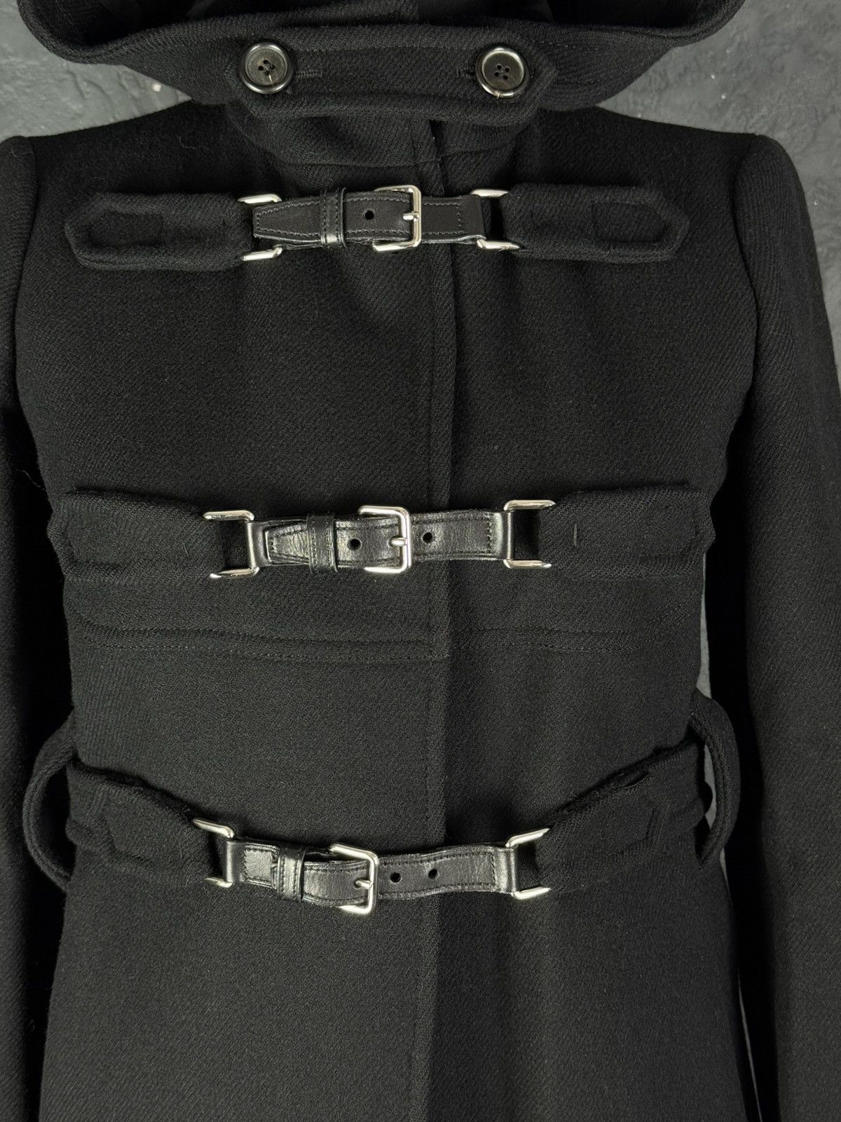 Prada 2000s Prada Women’s Black Buckled Wool Long Duffle Coat Size S / US 4 / IT 40 - 6 Thumbnail