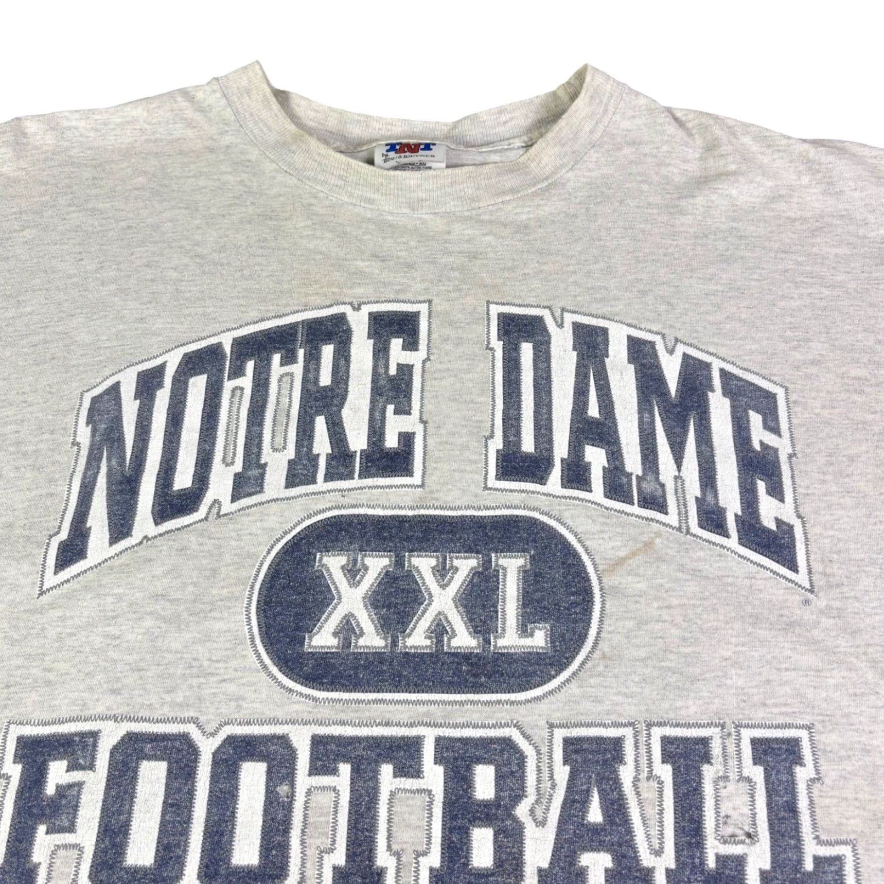 Vintage VINTAGE TNT Notre Dame Football T-Shirt 2XL Heather Grey Distressed Collegiate Shirt Mens Graphics Tee 1990s Big & Tall Size US XXL / EU 58 / 5 - 2 Thumbnail