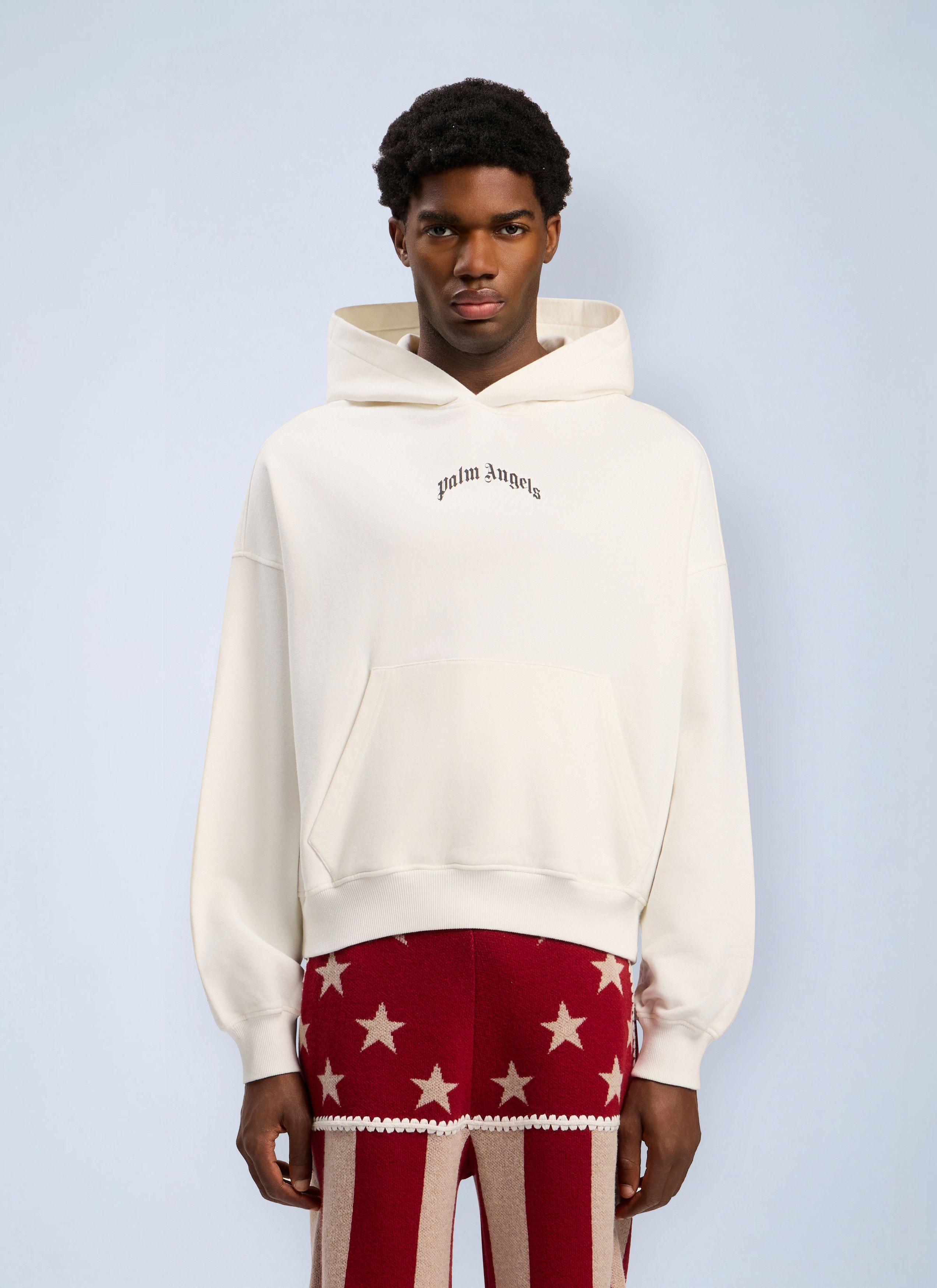 Back Curved Logo Loose Hooded Sweatshirt