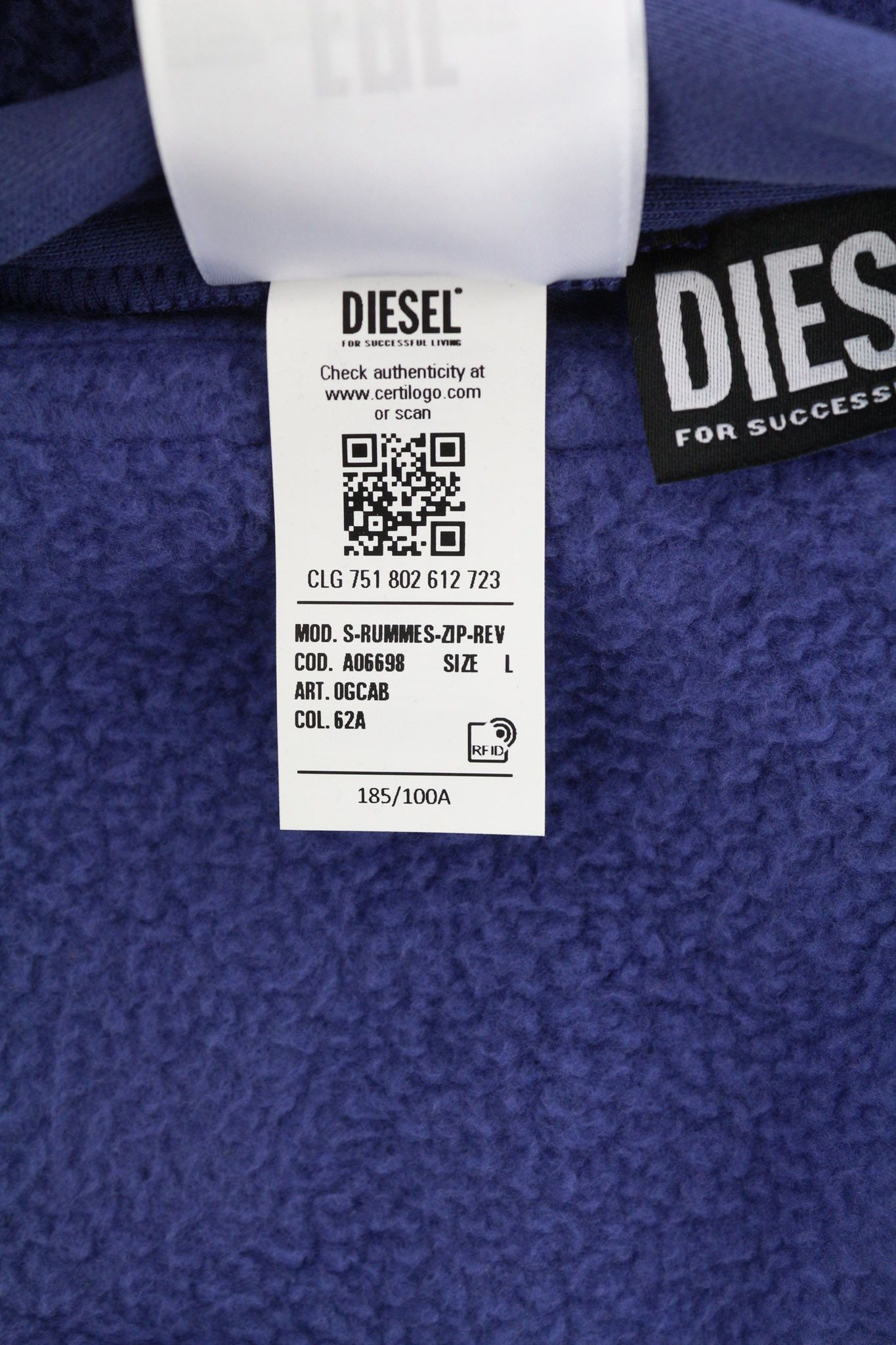 Diesel S-Rummes-Zip-Rev Men Hoodie L Blue RRP€250 Fleece 40113 Size US L / EU 52-54 / 3 - 12 Thumbnail