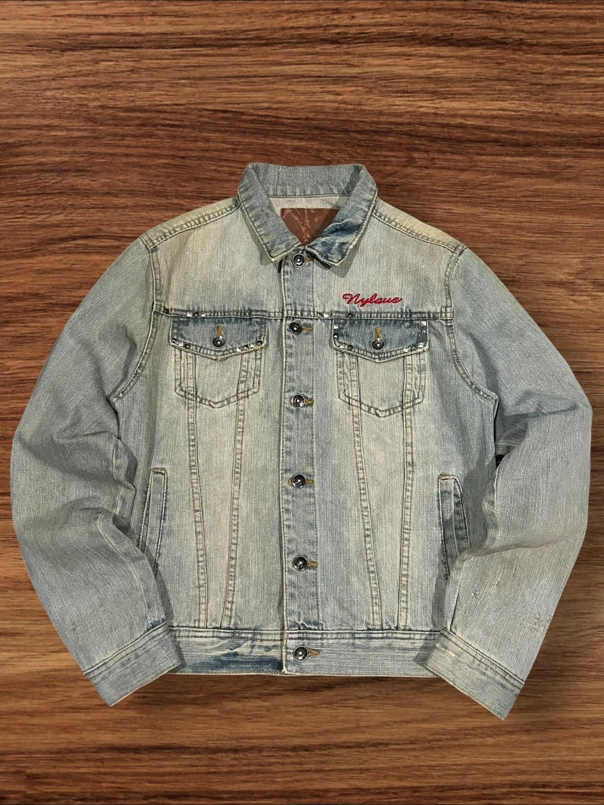 Hysteric Glamour × Japanese Brand × KMRii Nylaus Studded Wording Embroidery Mud Blue Wash Denim Jacket Size US M / EU 48-50 / 2 - 1 Thumbnail