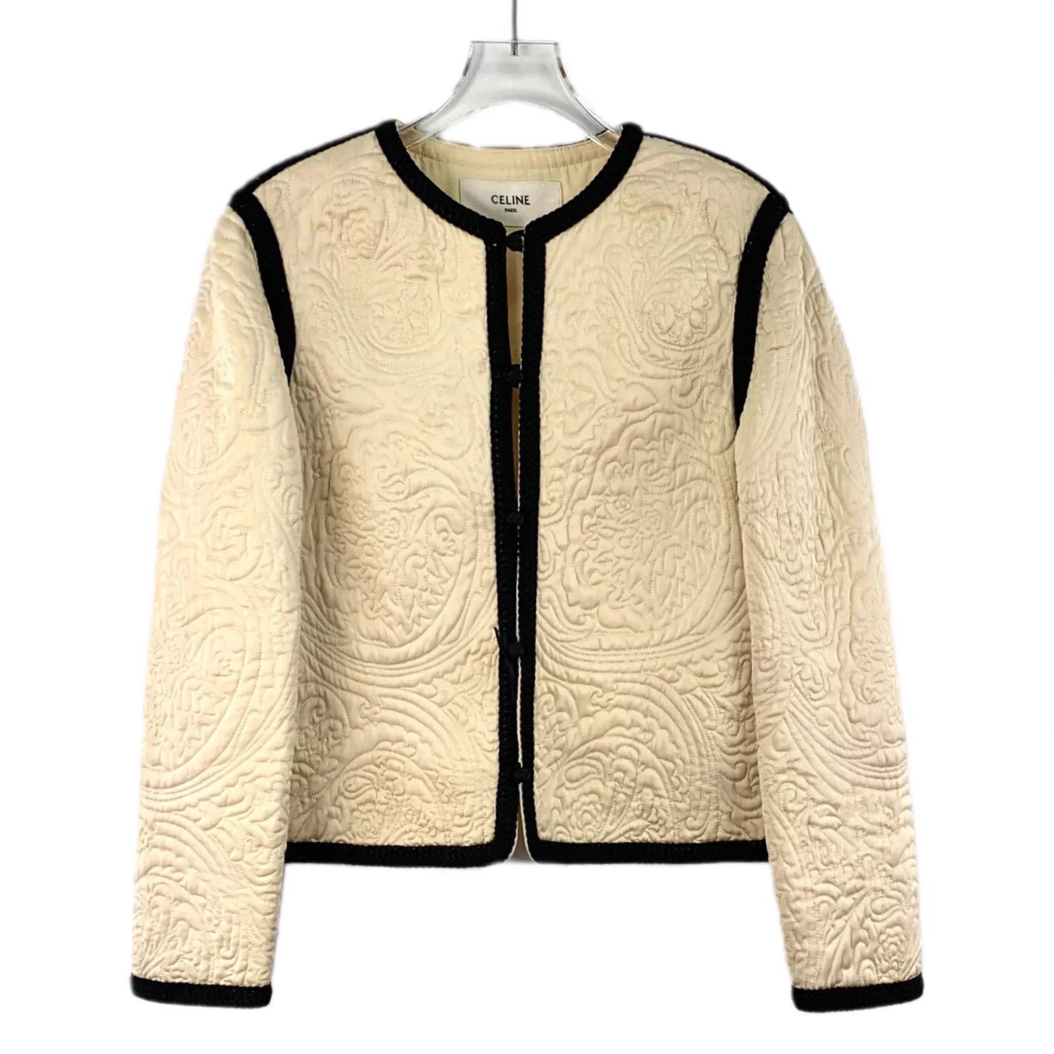 Celine Celine Beige Floral Embossed Crew Neck Long Sleeve Jacket Size S / US 4 / IT 40 - 1 Thumbnail