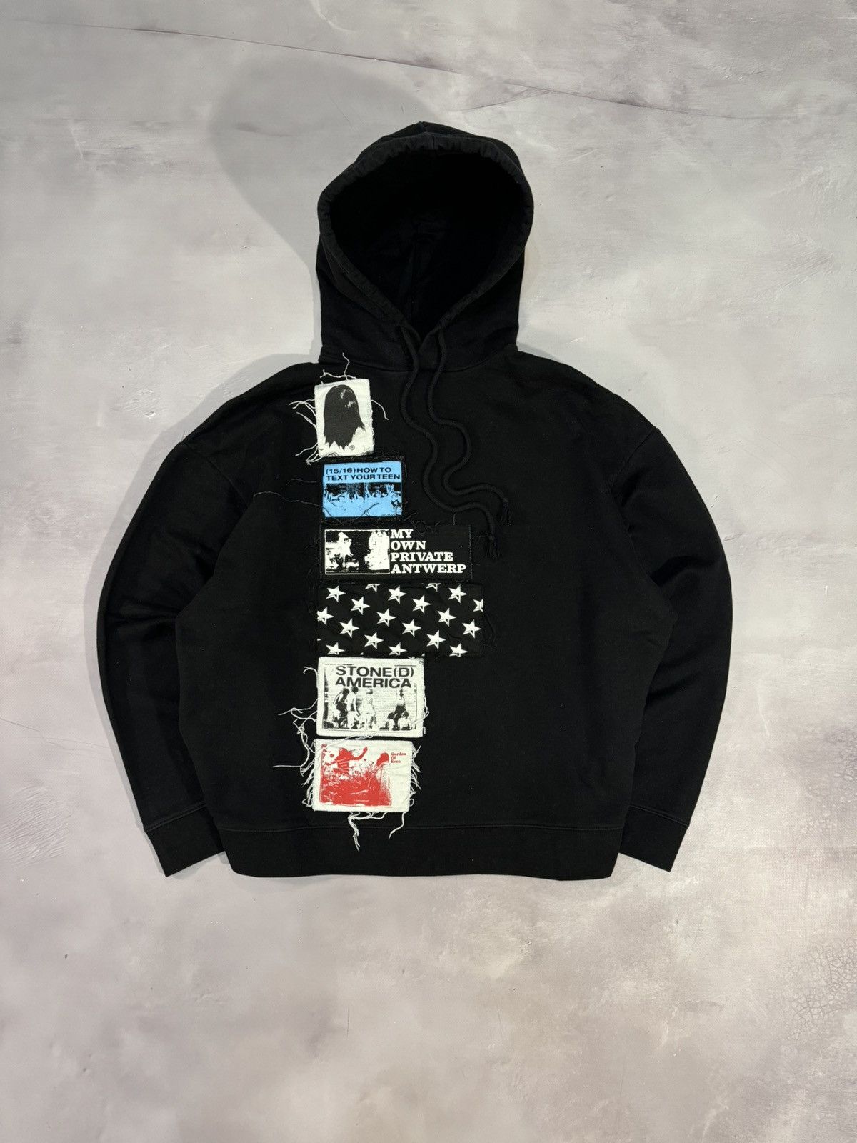 トップス Raf Simons - American Flag Hoodie Raf Simons Ss20 Raf Simons Stoned America Patch Hoodie(Black