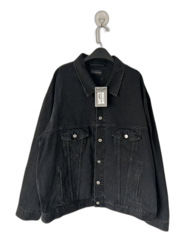 balenciaga distressed black denim jacket