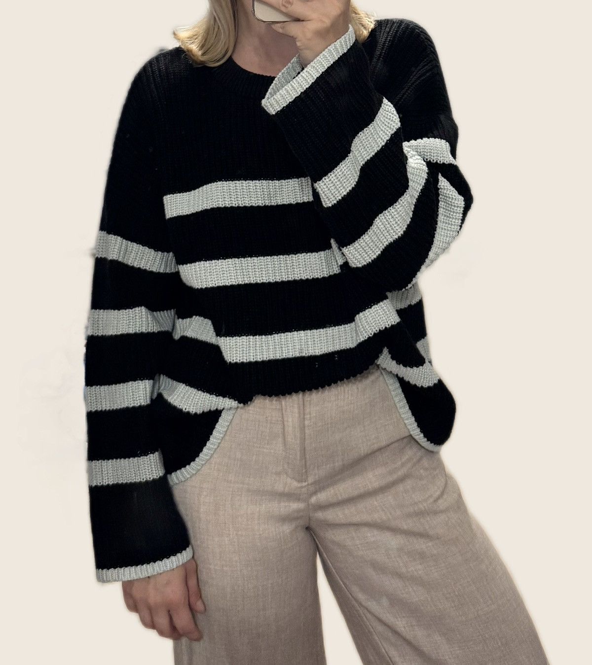 Other Selected Femme Black Striped Sweater, Cotton, Oversized Size ONE SIZE - 1 Thumbnail