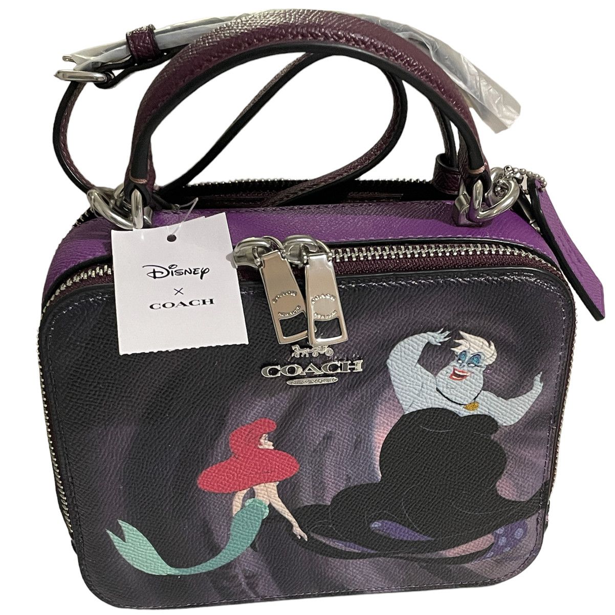 image of Disney X Coach Box Crossbody With Ursula Motif in Black, Women's