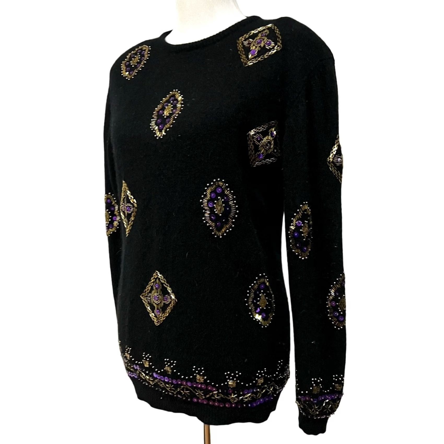 Vintage Effeci Sweater Women Black Beaded Angora Lambswool 80s 90s Sz S Pullover Vintage Womens Size S / US 4 / IT 40 - 3 Thumbnail