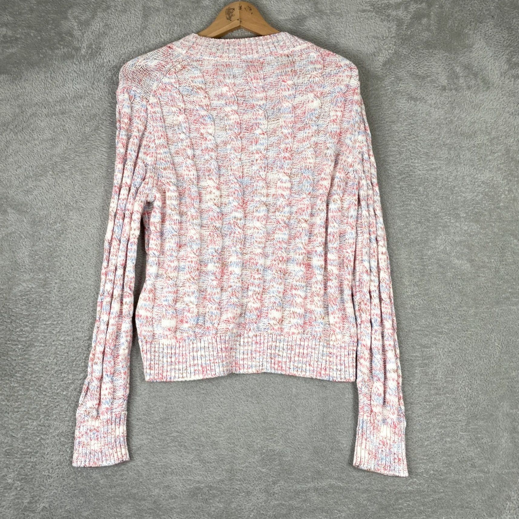 J.Crew VINTAGE J.CREW Pullover Sweater Womens Medium Pink Space Dye Cable Knit Short Crew Neck Long Sleeve Size M / US 6-8 / IT 42-44 - 6 Thumbnail