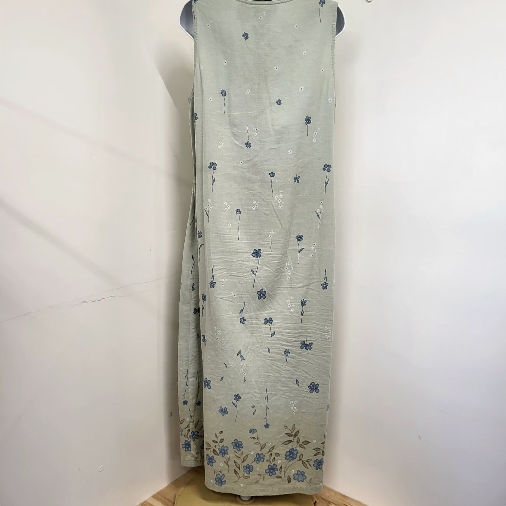 Vintage VINTAGE Lemon Grass Sleeveless Sun Dress Women's Sz Medium Pale Green Floral Linen Blend Size M / US 6-8 / IT 42-44 - 3 Thumbnail