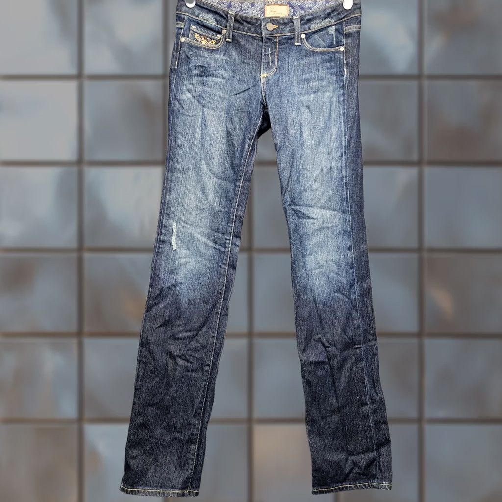 Paige Paige Jeans Womens 31x33 Blue Premium Denim MELROSE Slim Straight Embroidery Jeans Mens Women Girls Size 24" / US 00 / IT 34 - 1 Thumbnail