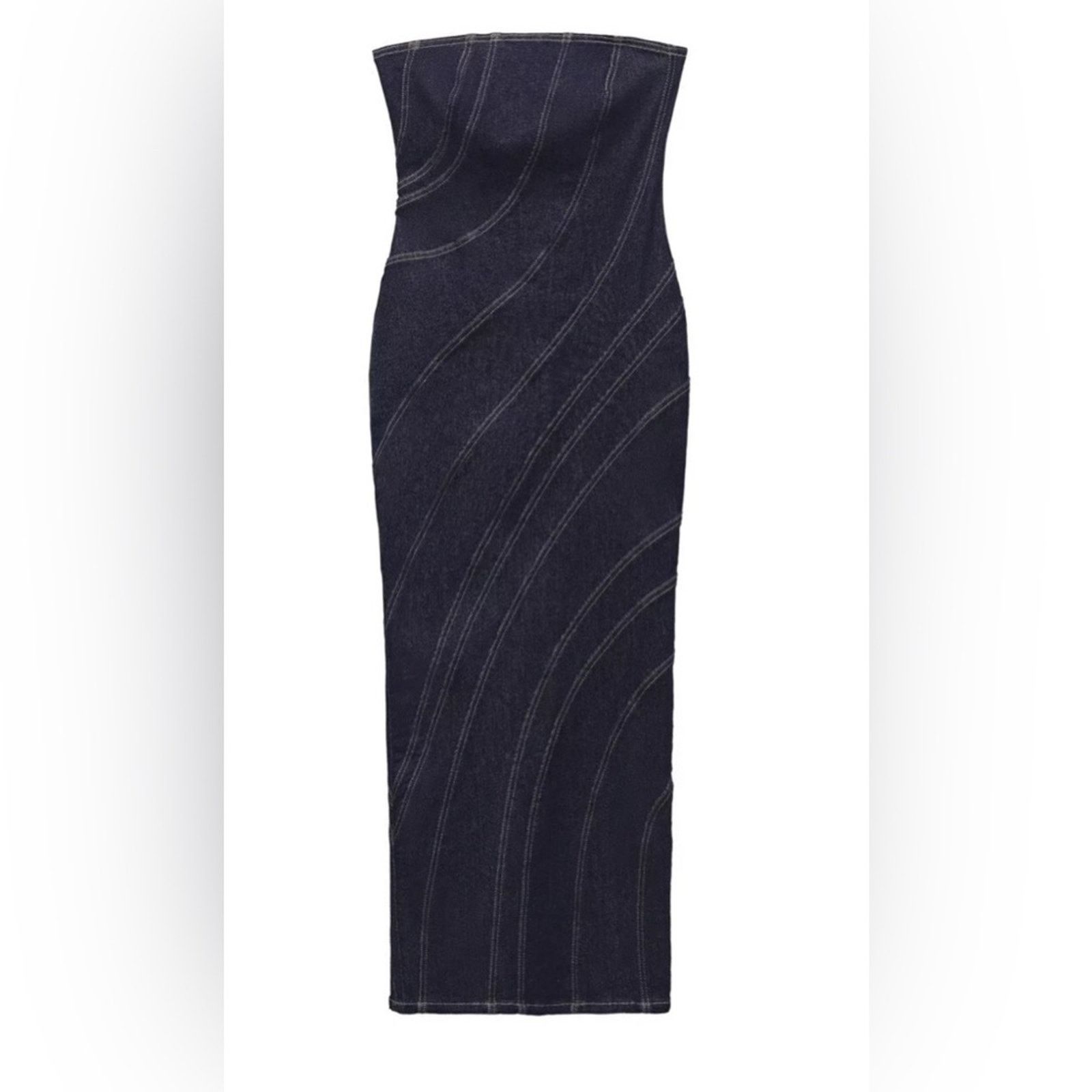 Zara ZARA WOMAN ZW STRAPLESS DENIM MIDI DRESS BLUE XS | Grailed