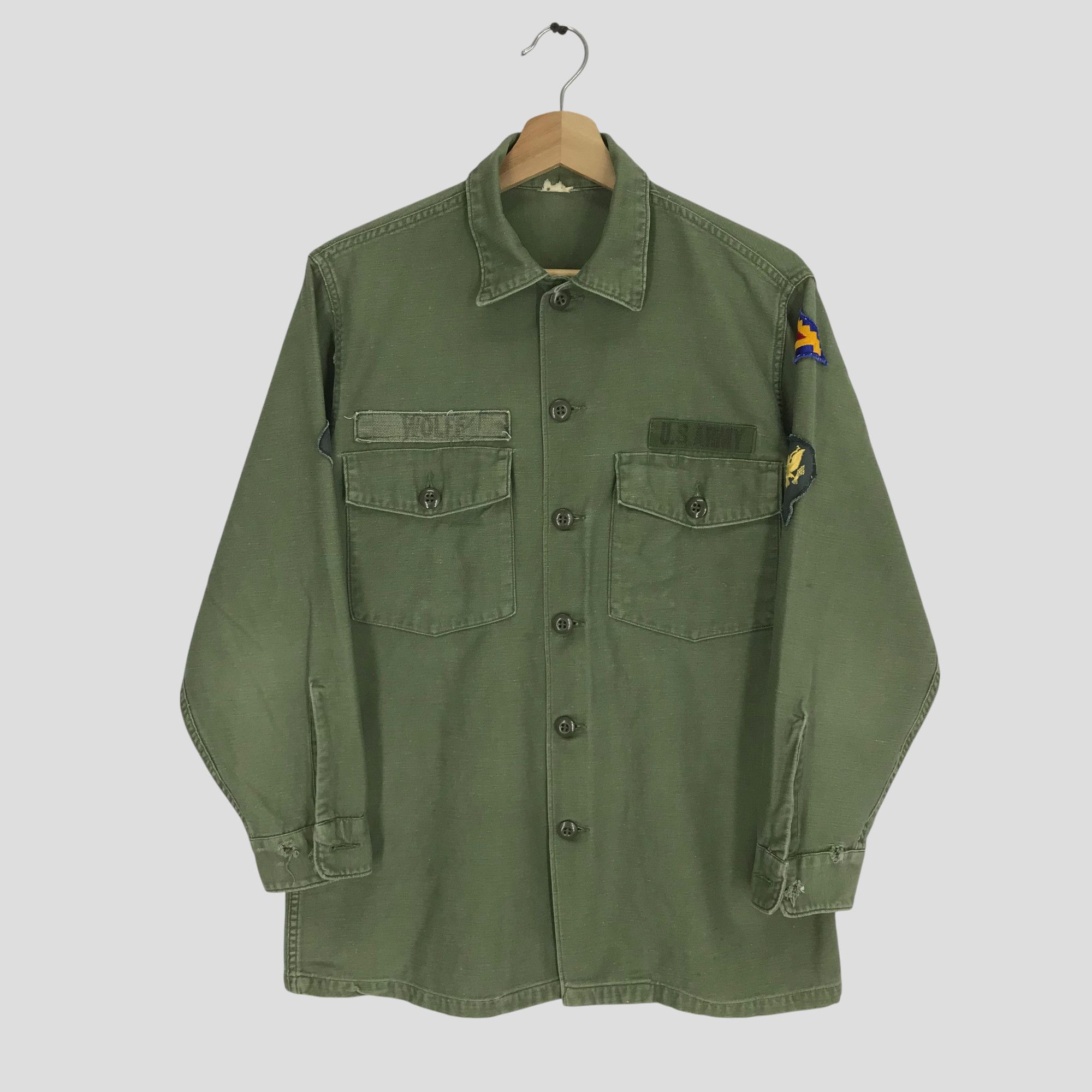 Vintage Distressed Us Army Fatigue Worker Shirt Wolff Name