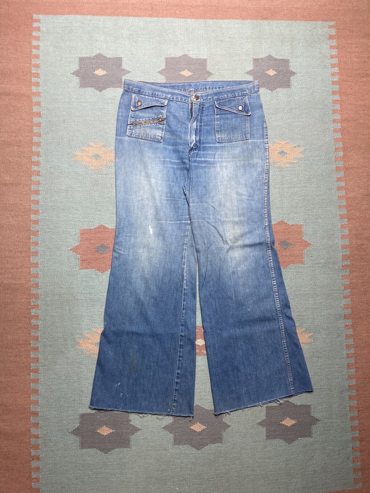 Vintage 70s maverick bell bottom jeans fade denim flare hippie 34x31 Size 34" / US 12 / IT 48 - 1 Thumbnail