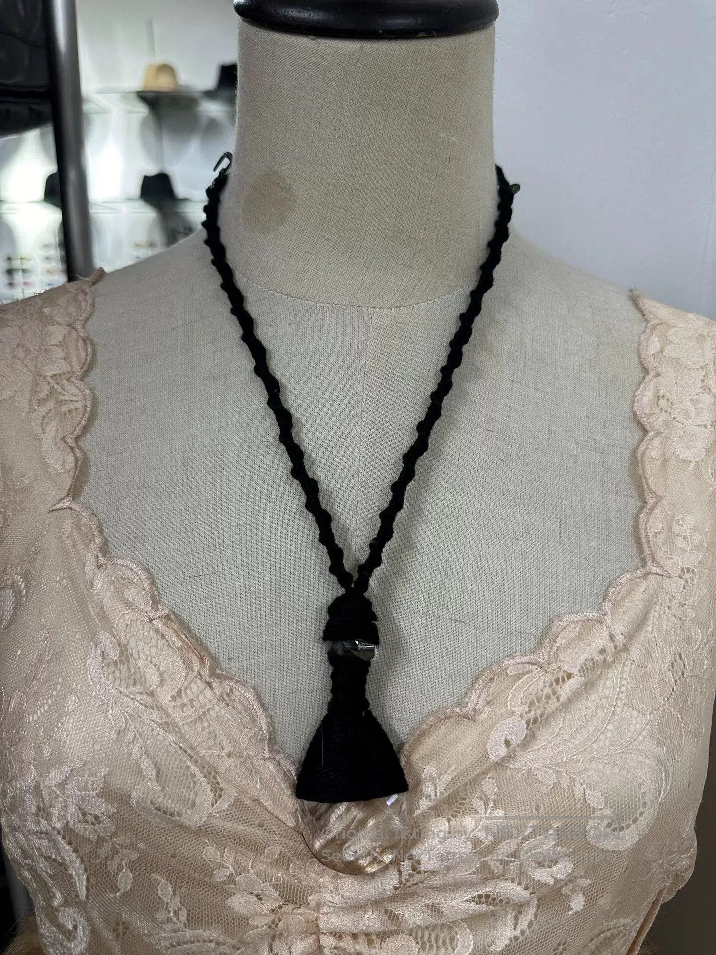 Comme des Garcons Homme Plus adjustable black crystal pendant necklace. Size ONE SIZE - 1 Thumbnail