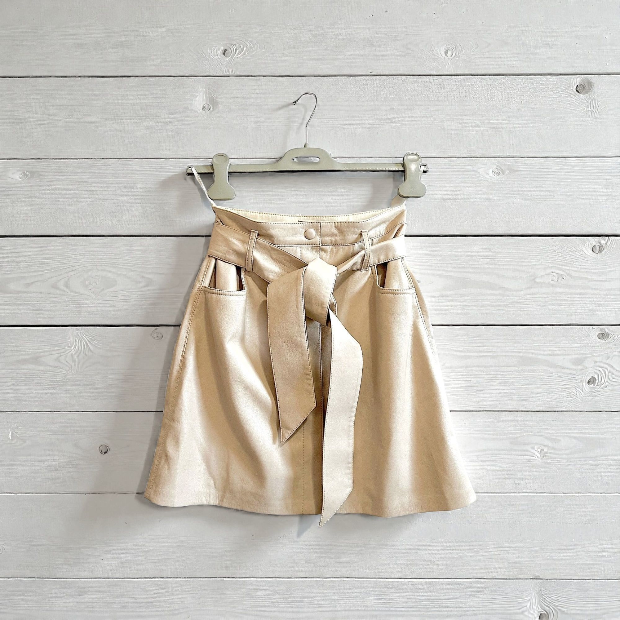 Nanushka Nanushka Cream Vegan Leather A-Line Belted Mini Skirt XS NWT Size 24" / US 00 / IT 34 - 1 Thumbnail