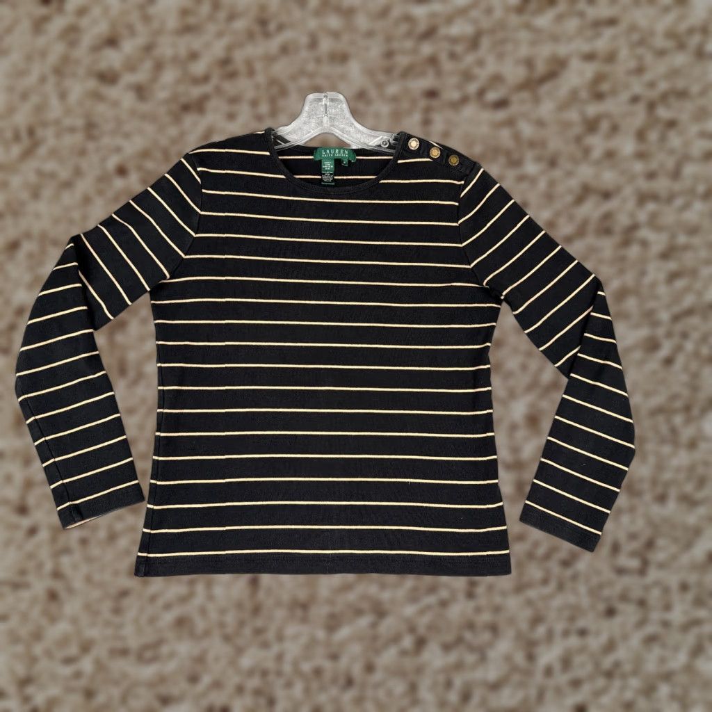 Ralph Lauren Lauren Ralph Lauren Shirt Women Medium Black Stripe Long Sleeve 100% Cotton Size M / US 6-8 / IT 42-44 - 1 Thumbnail