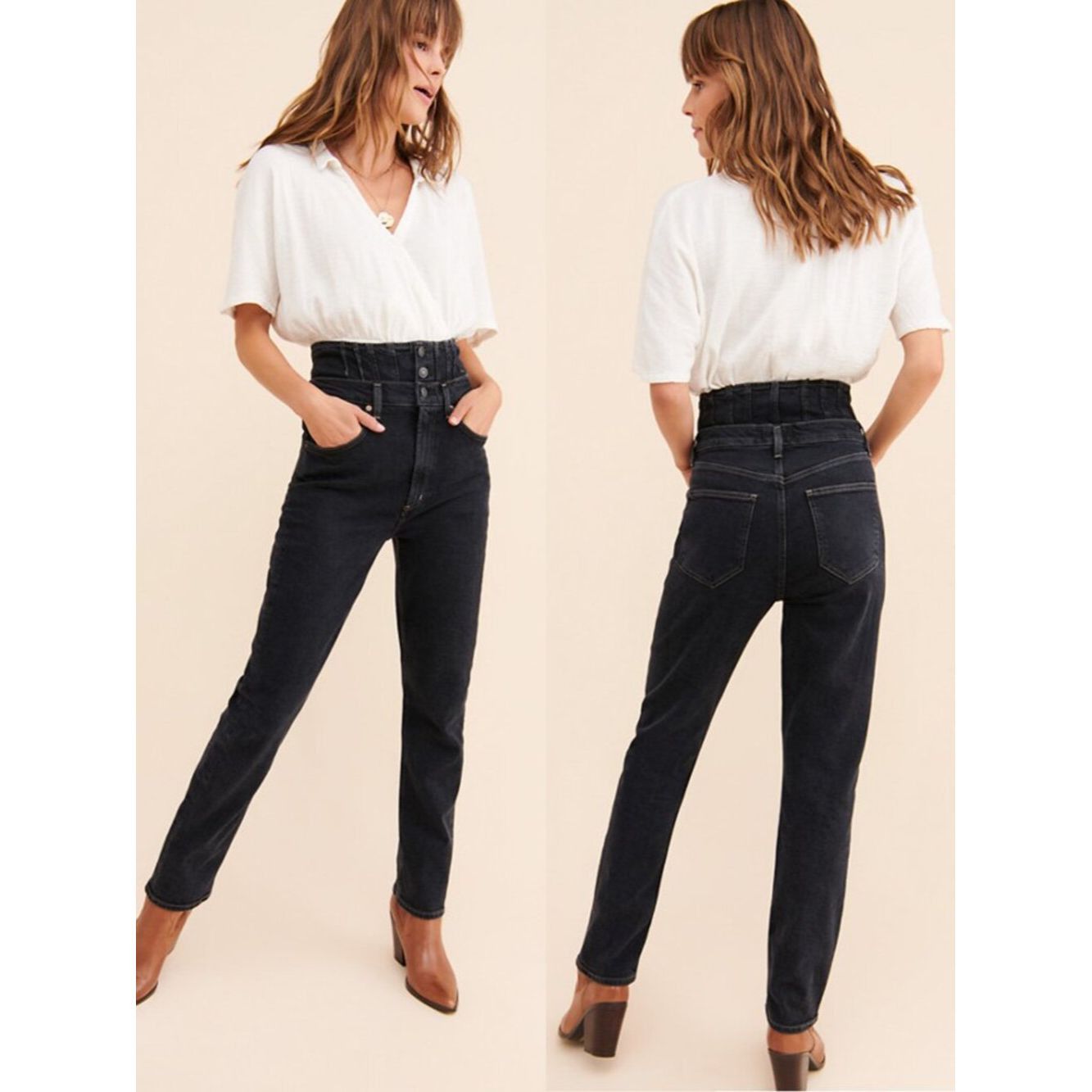 Agolde Agolde Remy High Rise Straight Corset Jeans In Black Size 2 Size 25" / US 0 / IT 36 - 1 Thumbnail