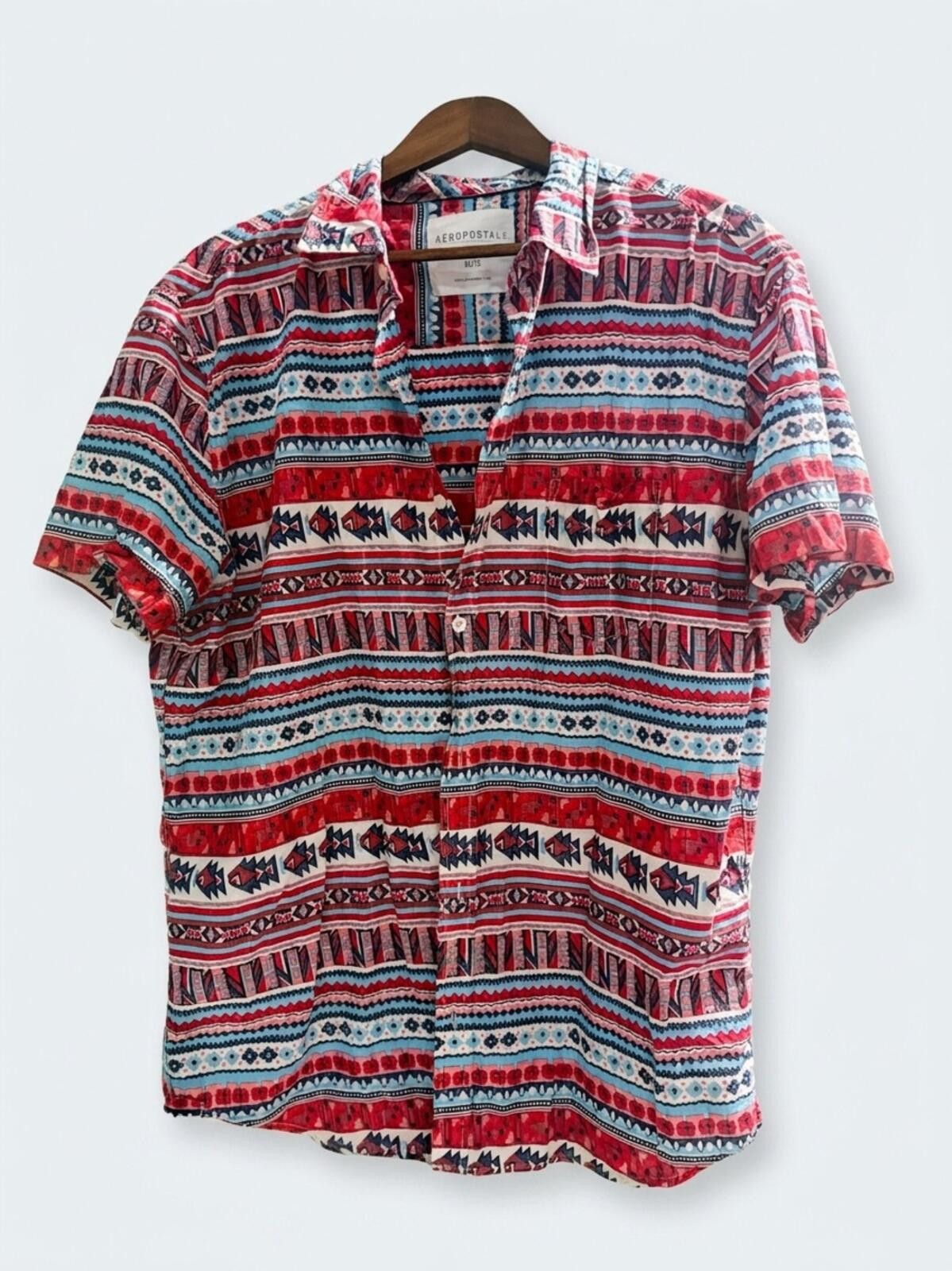 Aeropostale Aeropostale Red and Blue Aztec-Pattern Short Sleeve Size US XL / EU 56 / 4 - 1 Thumbnail