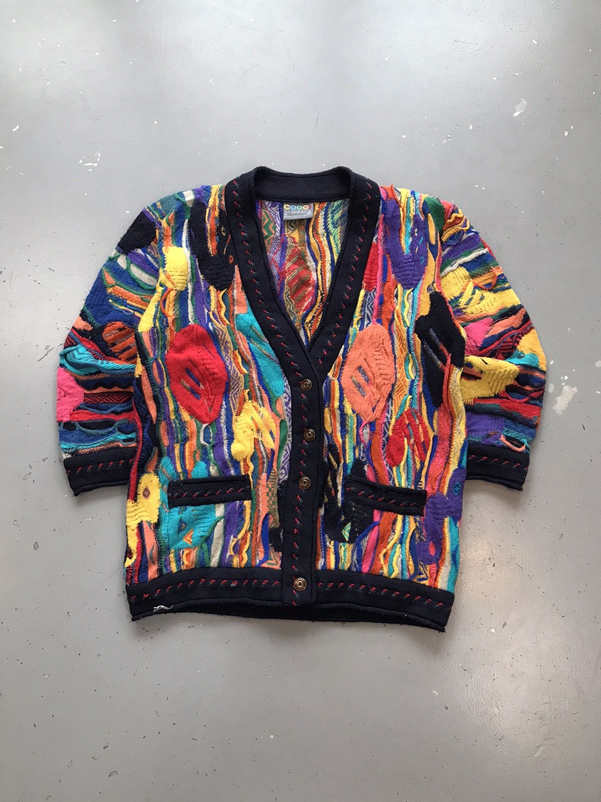 Vintage Coogi Sweater Cardigan 3D Knit Size Small Flower