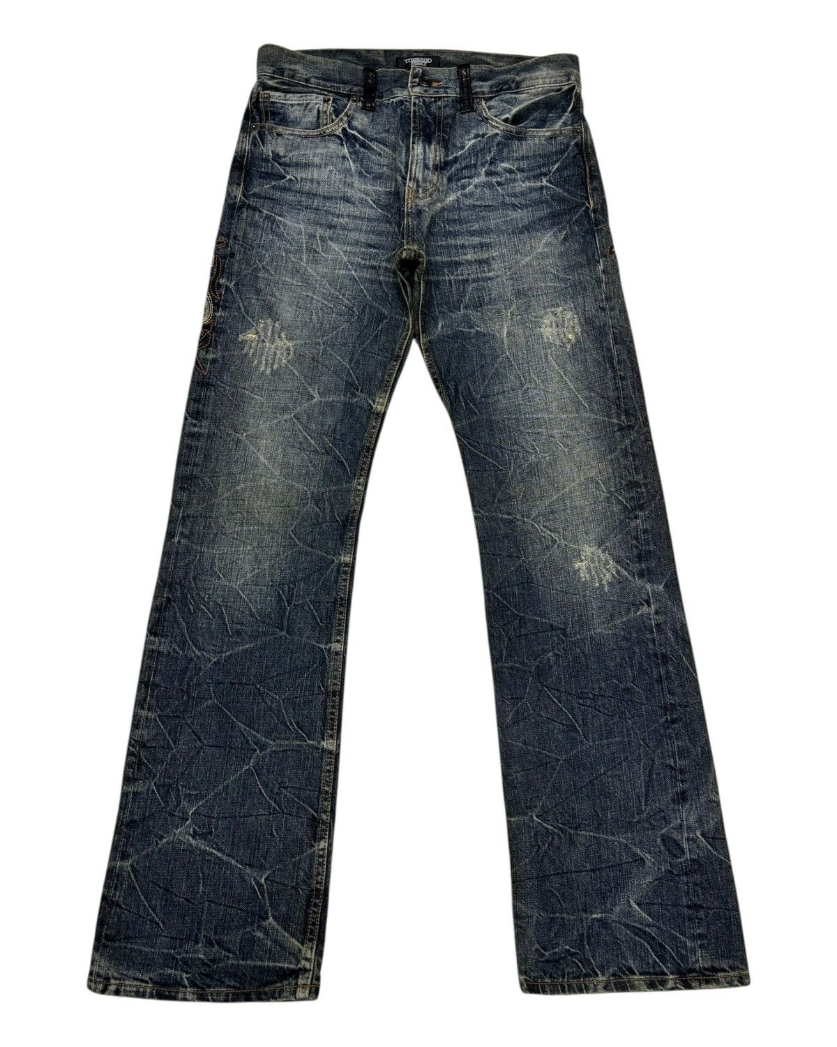 Tornado Mart 🔥TORNADO MART TRIBAL EMBROIDERY CUSTOM MADE FLARED JEANS Size US 32 / EU 48 - 2 Thumbnail