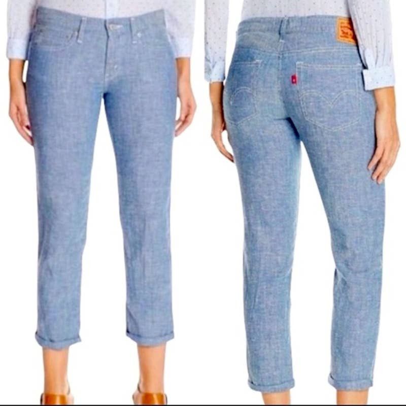 Levi's Levi Light Wash Linen Blend Chambray Boyfriend Crop Pants 28 ...