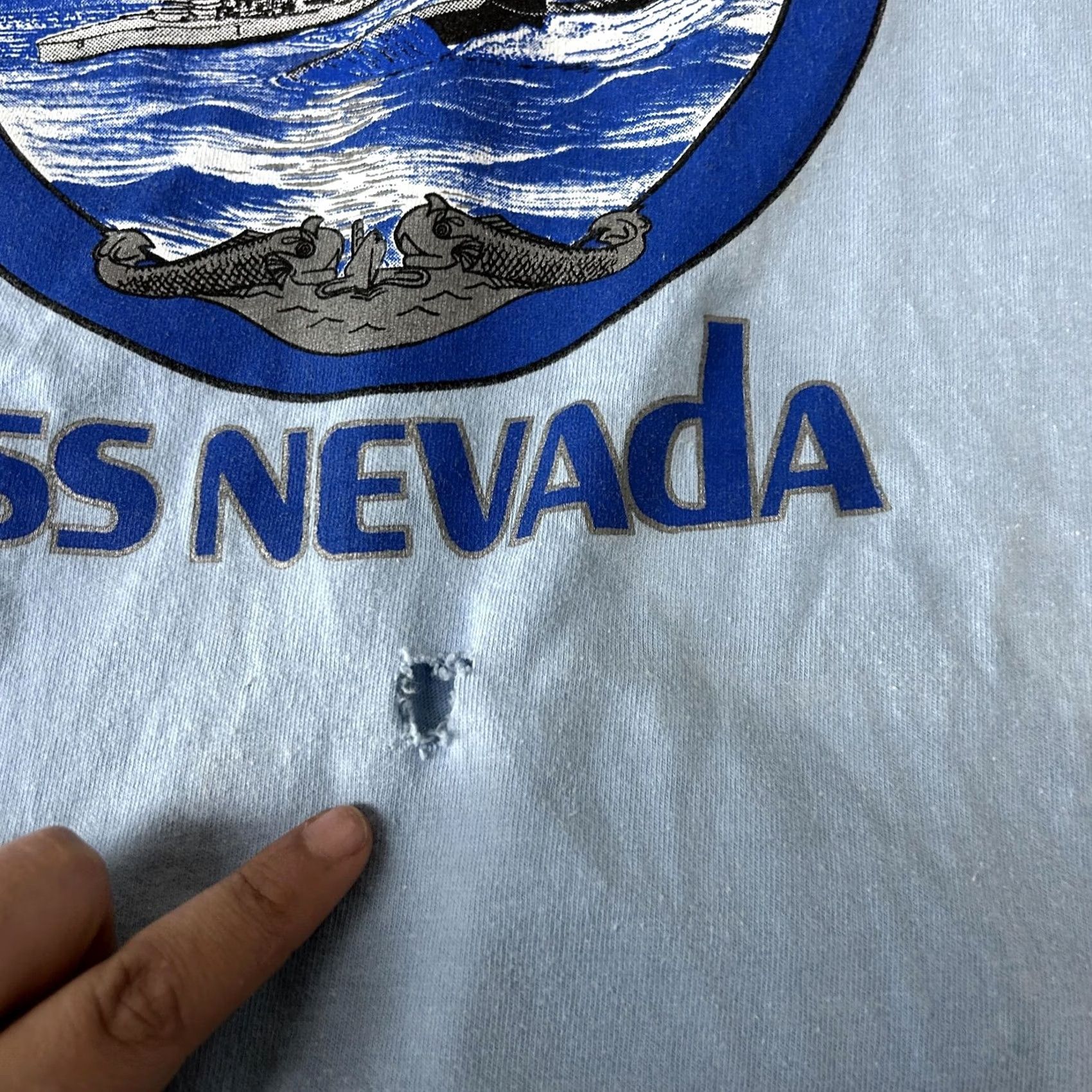 Hanes VINTAGE Hanes Shirt Mens Large Blue Navy Graphic USA Tee 80s USS Nevada Military Patriotic Crew Neck Short Sleeve Size US L / EU 52-54 / 3 - 3 Thumbnail