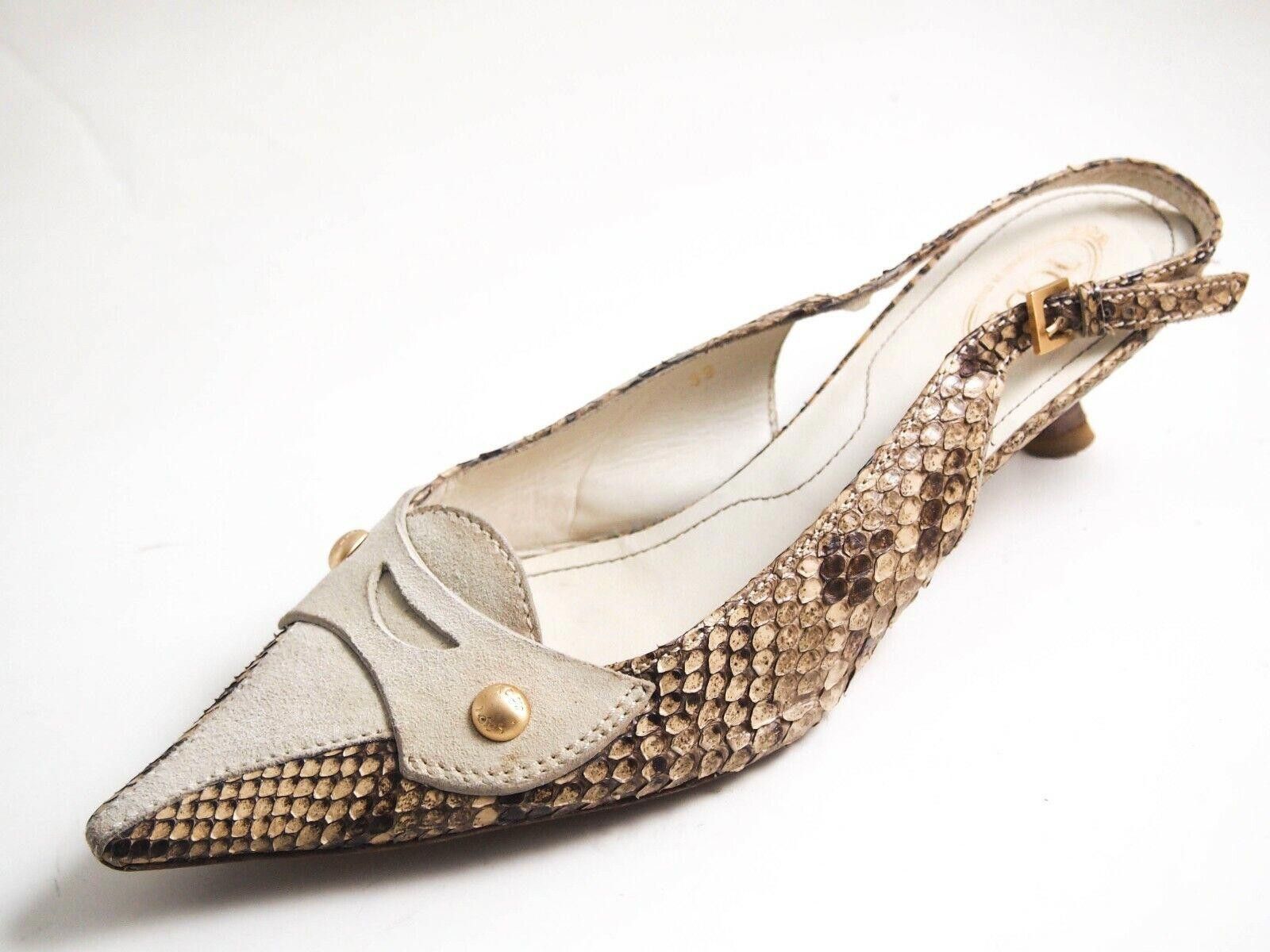 Tod's Tod's Slingback Sandals Beige Suede Python Womens US 9 EU 39 Size US 9 / IT 39 - 1 Thumbnail