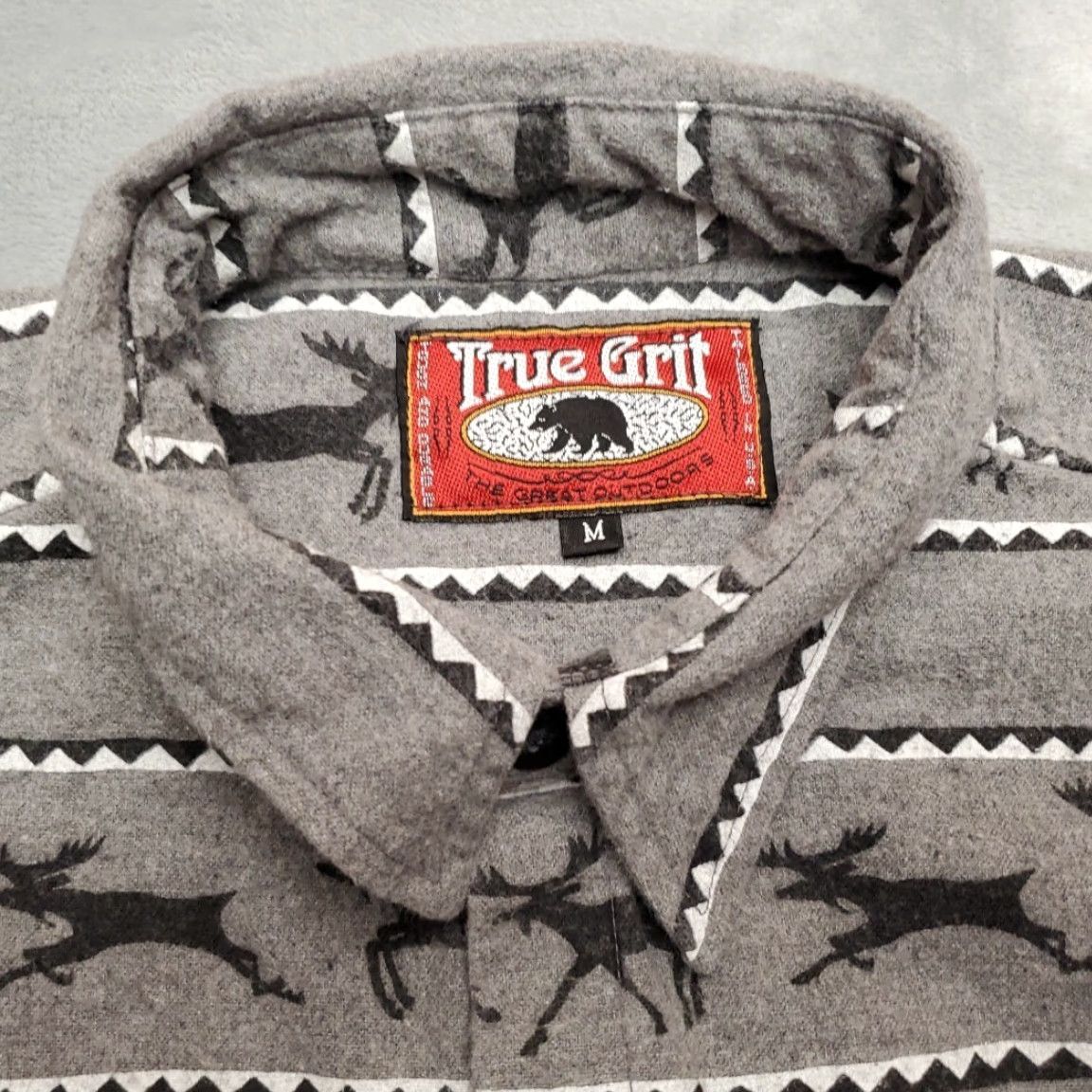 Vintage VINTAGE True Grit Shirt Men M Gray Flannel Cotton Aztec Native Moose 90s Made in USA Size US M / EU 48-50 / 2 - 2 Thumbnail