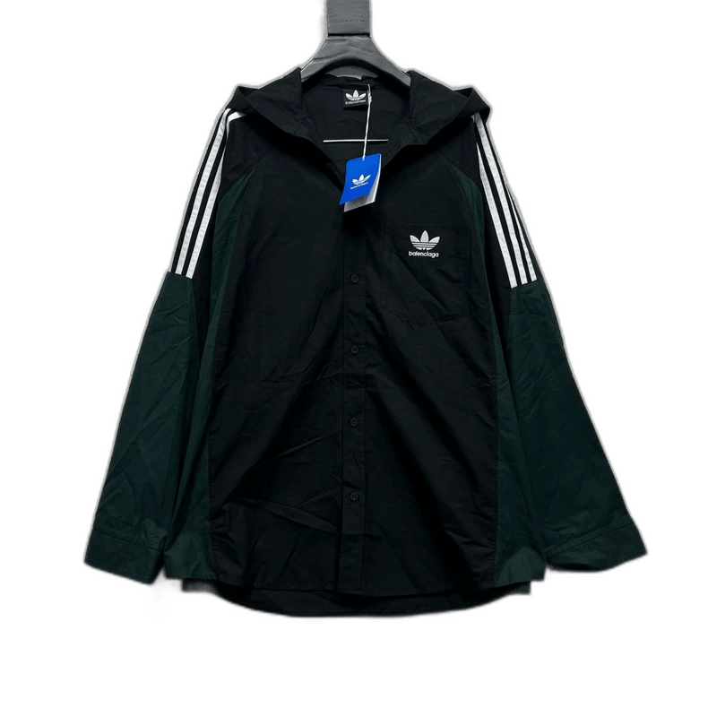 Balenciaga Balenciaga Adidas collaborative collection black green paneled hooded shirt jacket coat Size US M / EU 48-50 / 2 - 1 Thumbnail