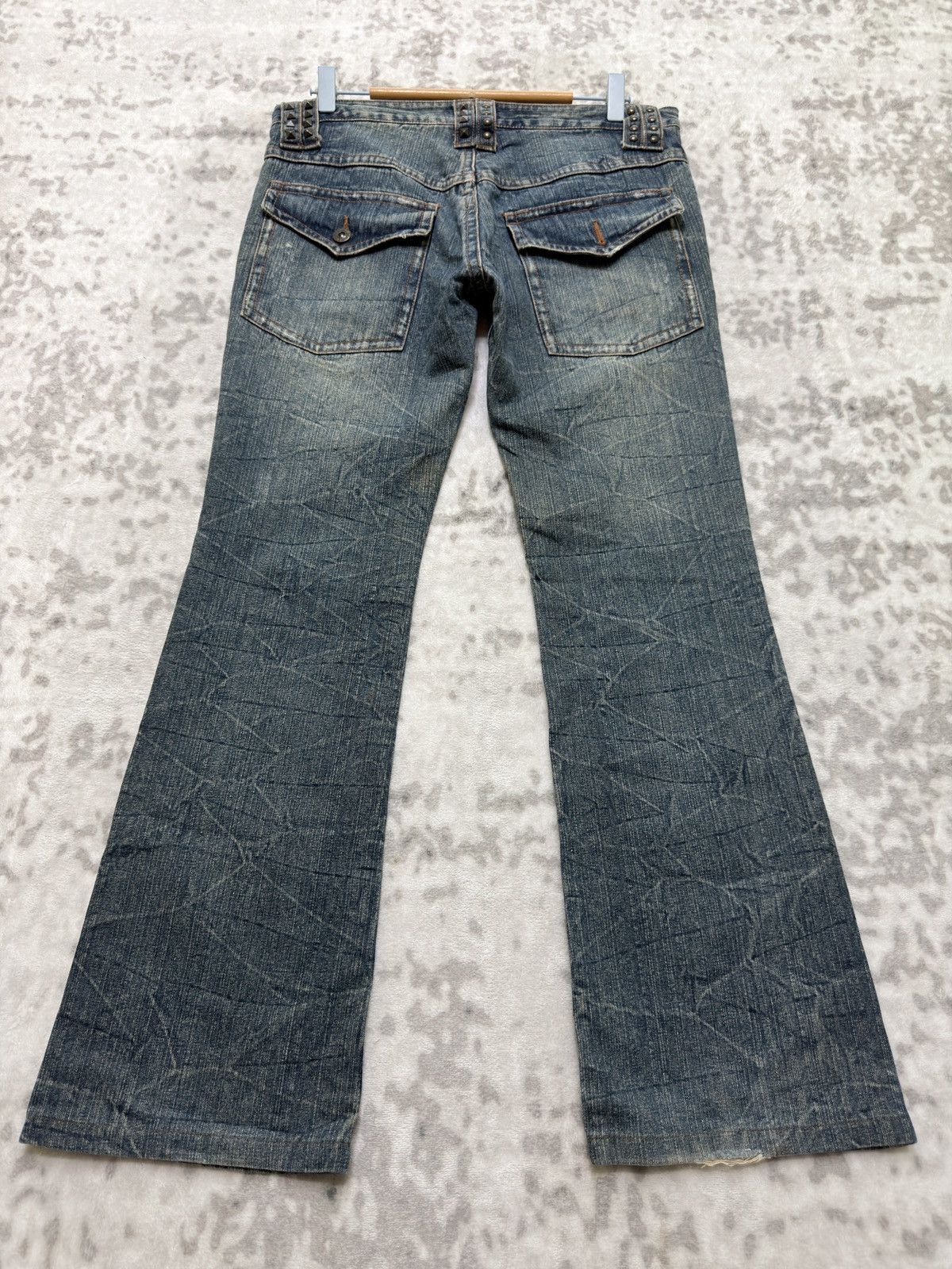 If Six Was Nine Y2K Lowbox Distressed Studded Low Rise Flare Denim Jeans Size US 31 - 2 Thumbnail