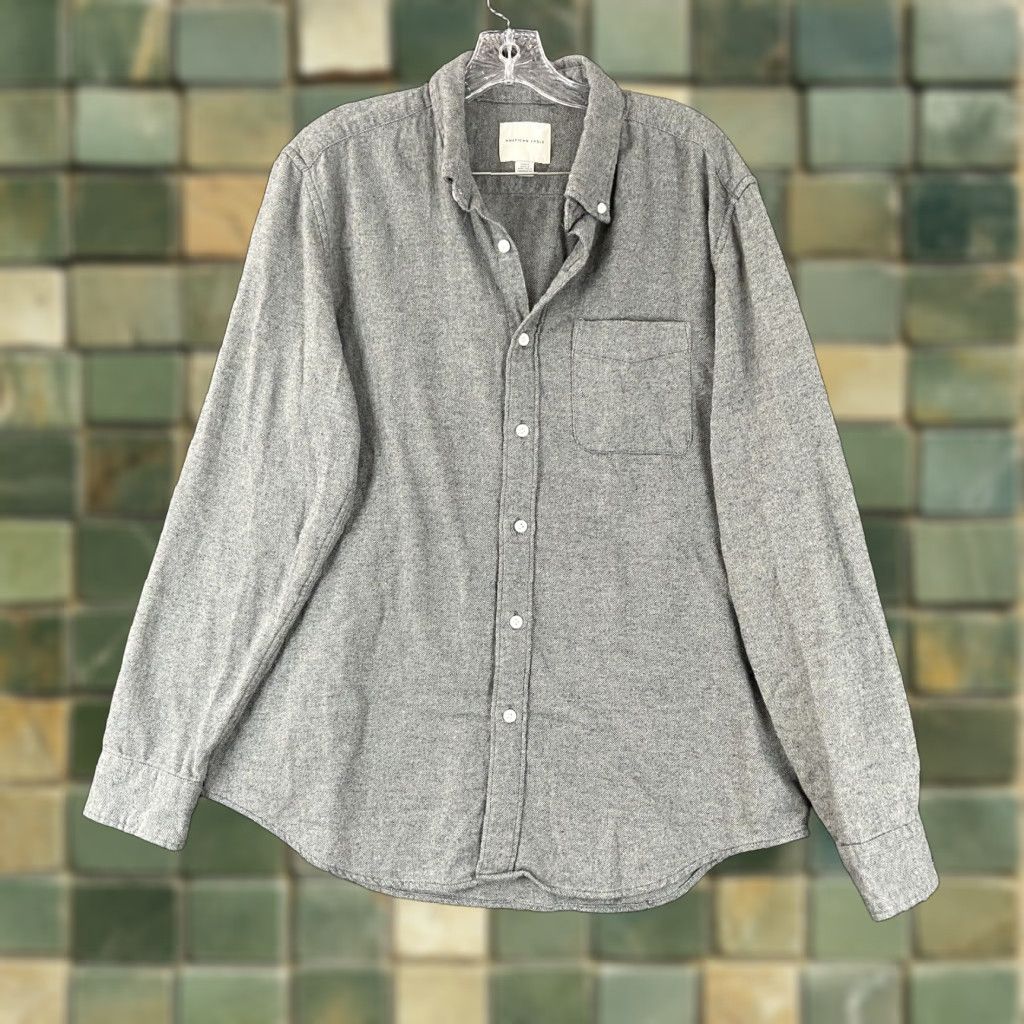American Eagle Outfitters VINTAGE American Eagle Outfitters Button-Up Shirt Men's L Gray Flannel Long Sleeve with Pockets Size US L / EU 52-54 / 3 - 1 Thumbnail
