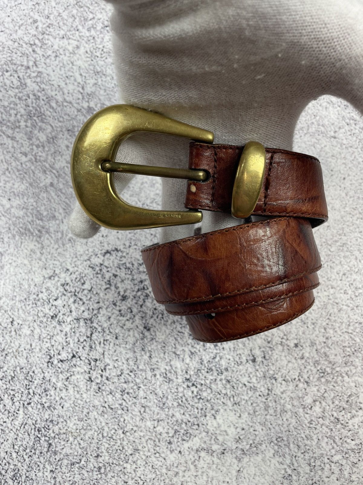 Jil Sander × Vintage Jil Sandre Leather Belt in Brown and Gold Buckle Size ONE SIZE - 8 Thumbnail