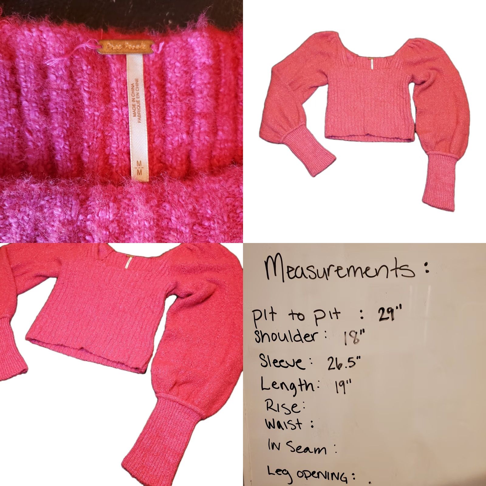Free People Free People Katie Mix Stitch Scoop Square Neck Sweater Pink Sz M Balloon Sleeve Size M / US 6-8 / IT 42-44 - 8 Thumbnail