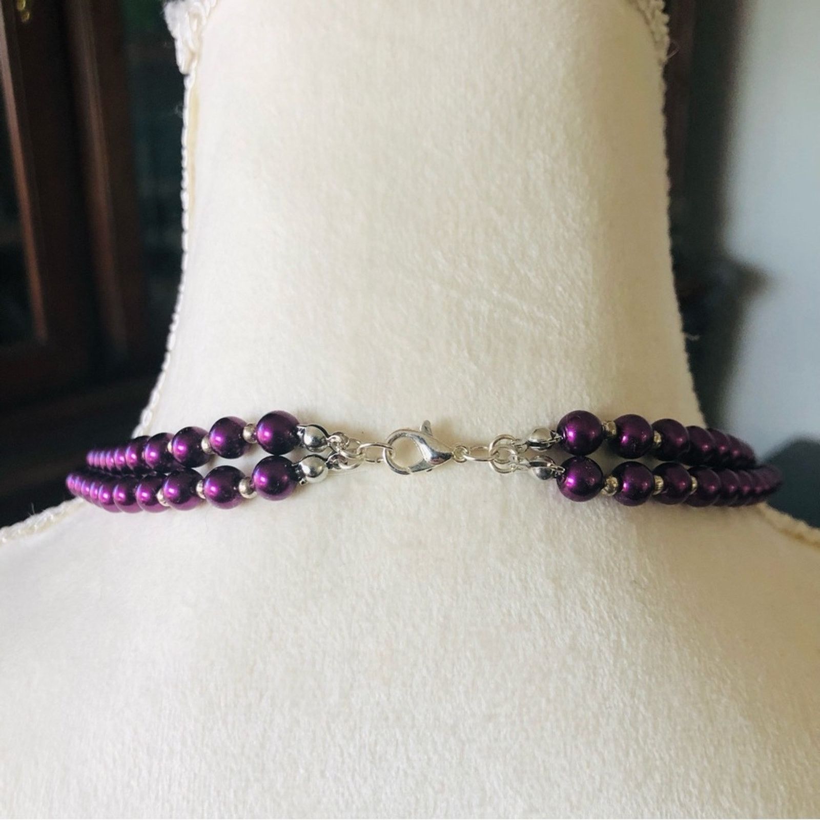 Handmade Handcrafted double strand purple Czech Pearl necklace Size ONE SIZE - 6 Thumbnail