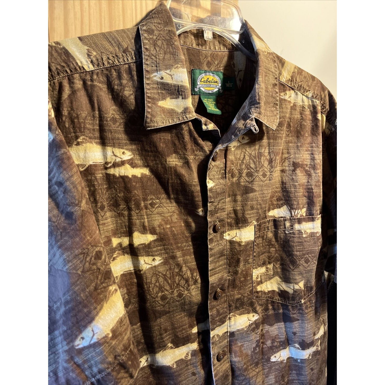 Cabelas Cabelas Shirt Mens L Button Brown Fish All Over Print Cotton Size US L / EU 52-54 / 3 - 6 Thumbnail