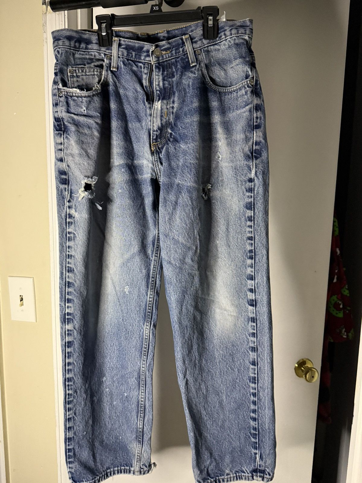 Dark blue light wash baggy pants