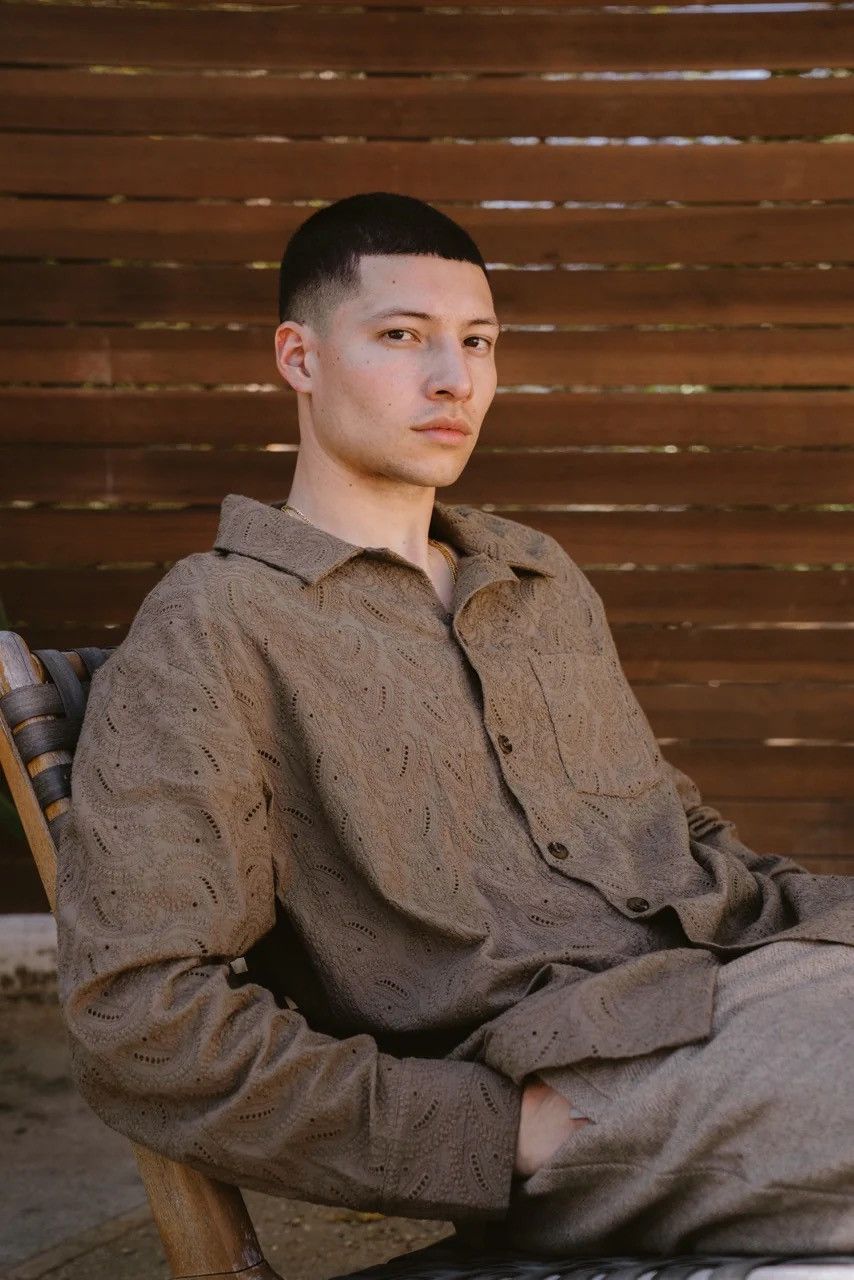 Richie Le Collection Richie Le Paisley Knit Long Sleeve Button Up - Olive Size US L / EU 52-54 / 3 - 2 Thumbnail