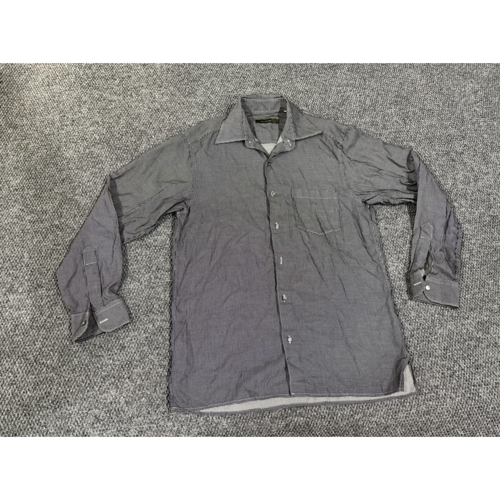Ermenegildo Zegna VINTAGE not applicable; reconstruct: Ermenegildo Zegna Shirt Mens M Black Check Long Sleeve Dress Button Size 40R - 2 Thumbnail