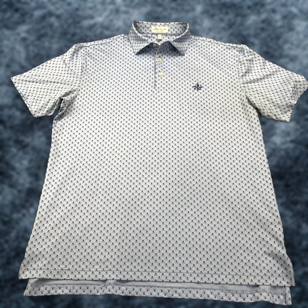 Peter Millar Polo Shirt Mens Medium Blue Skull AOP Golf Summer Comfort Logo Shirt Mens M Blue Skull Logo Golf Summer Comfort Peter Millar Polo