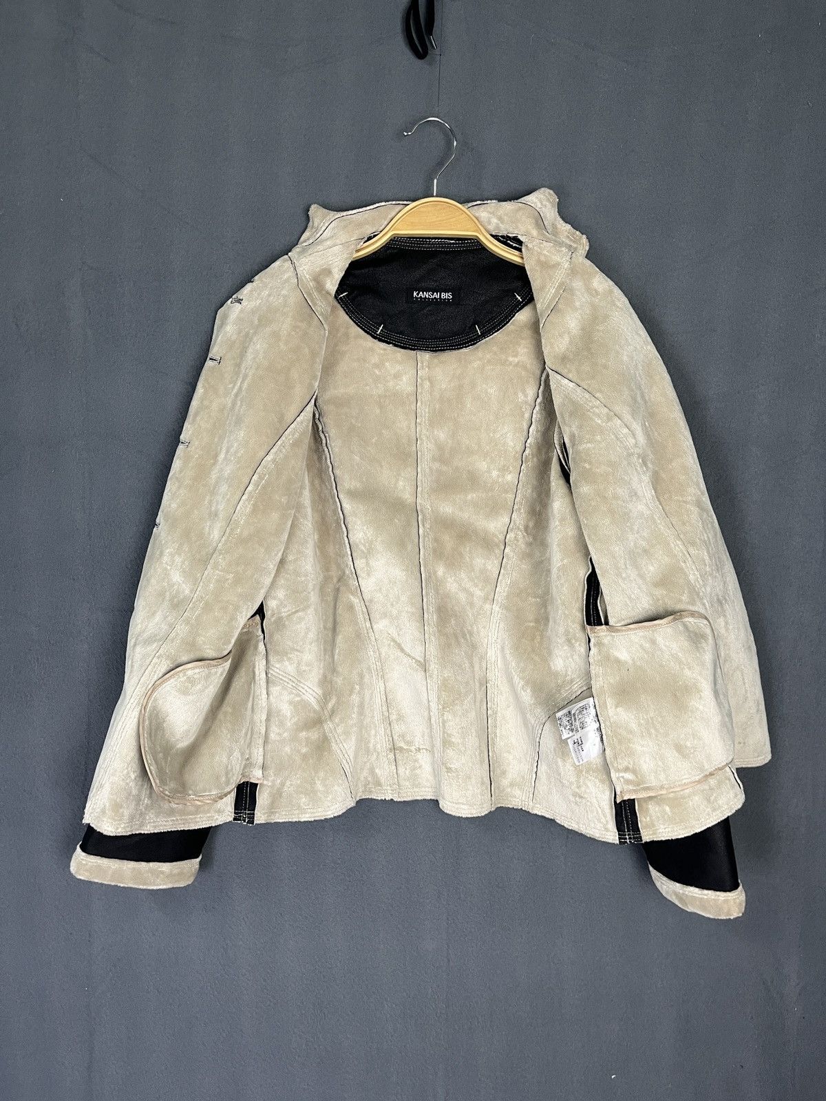 Designer × Kansai Yamamoto × Vintage Kansai Bis Faux Suede Leather Coat Jacket Fleece Lined Size S / US 4 / IT 40 - 8 Thumbnail