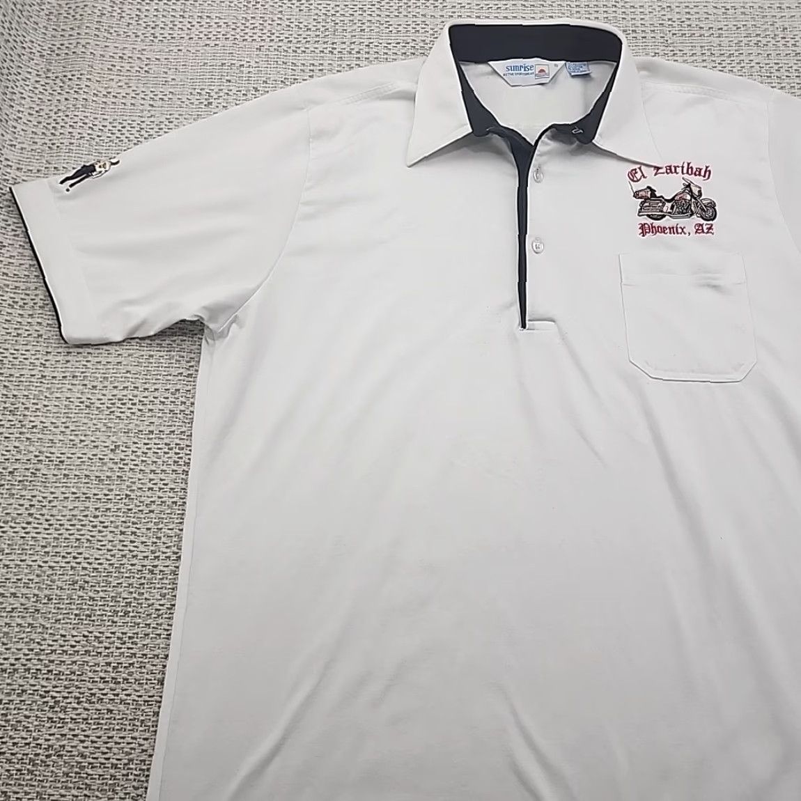 Vintage VINTAGE Sunrise Polo Shirt Mens L Short Sleeve White 1980s Rockabilly Casual Polo Rugby El Zaribah Size US L / EU 52-54 / 3 - 3 Thumbnail
